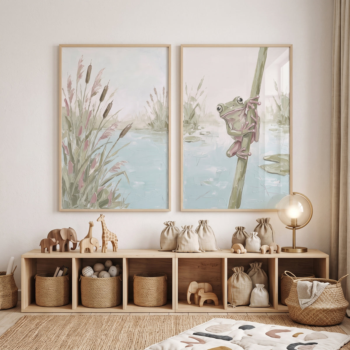 Muted Sage Pond Wall Art Set Of 2 - Hidden Pond Life