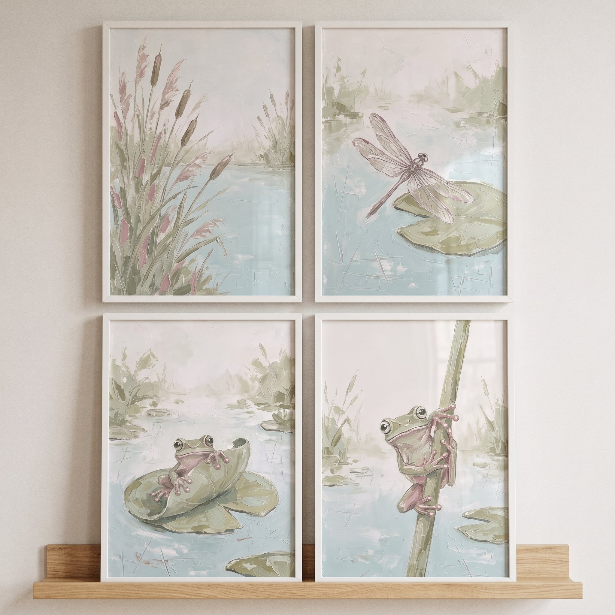 Muted Sage Pond Wall Art Set Of 4 - Lily Pad Haven