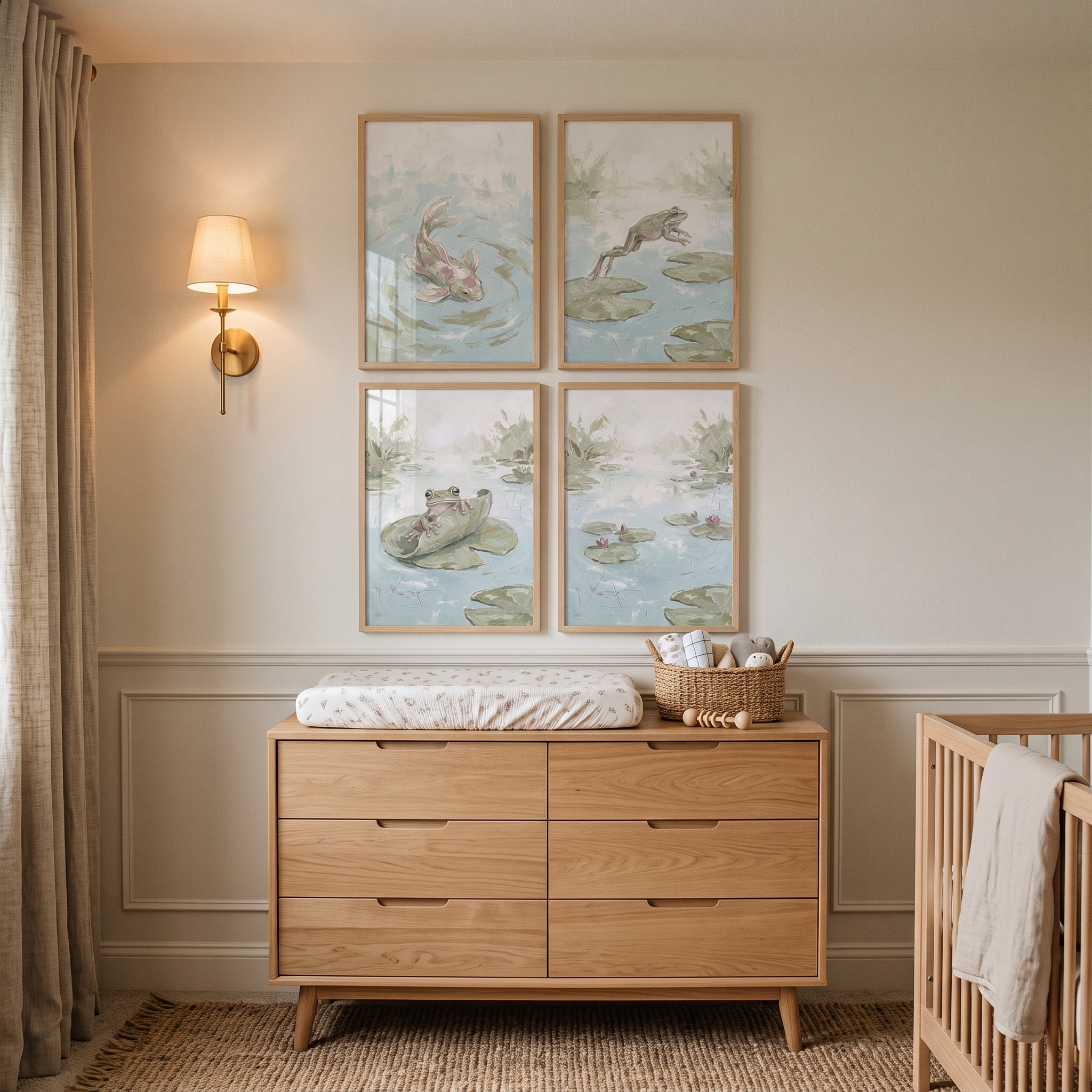 Muted Sage Pond Wall Art Set Of 4 - Lily Pad Leap