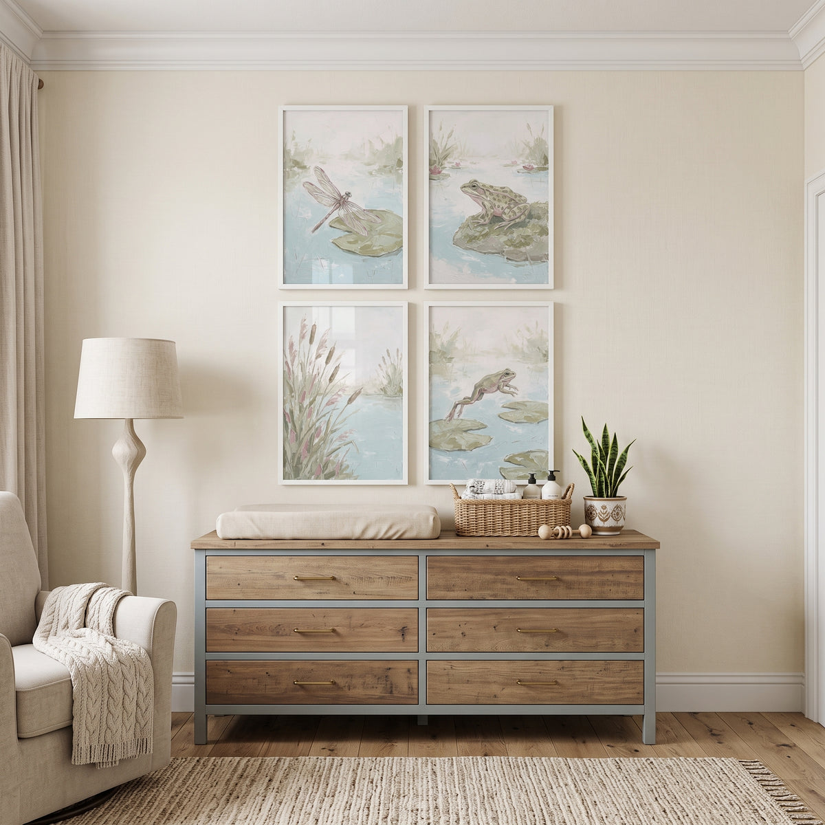 Muted Sage Pond Wall Art Set Of 4 - Gentle Marsh Days