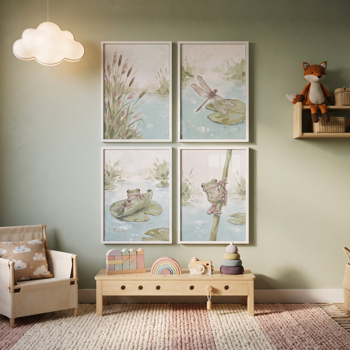 Muted Sage Pond Wall Art Set Of 4 - Lily Pad Haven