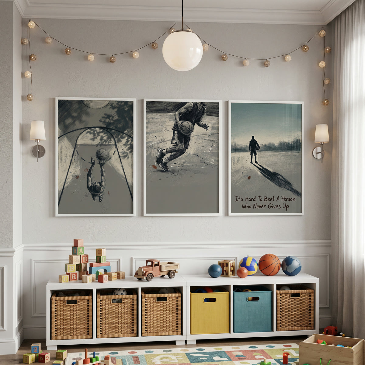 Muted Sepia Basketball Player Sports Wall Art Set of 3 - Relentless Court Spirit