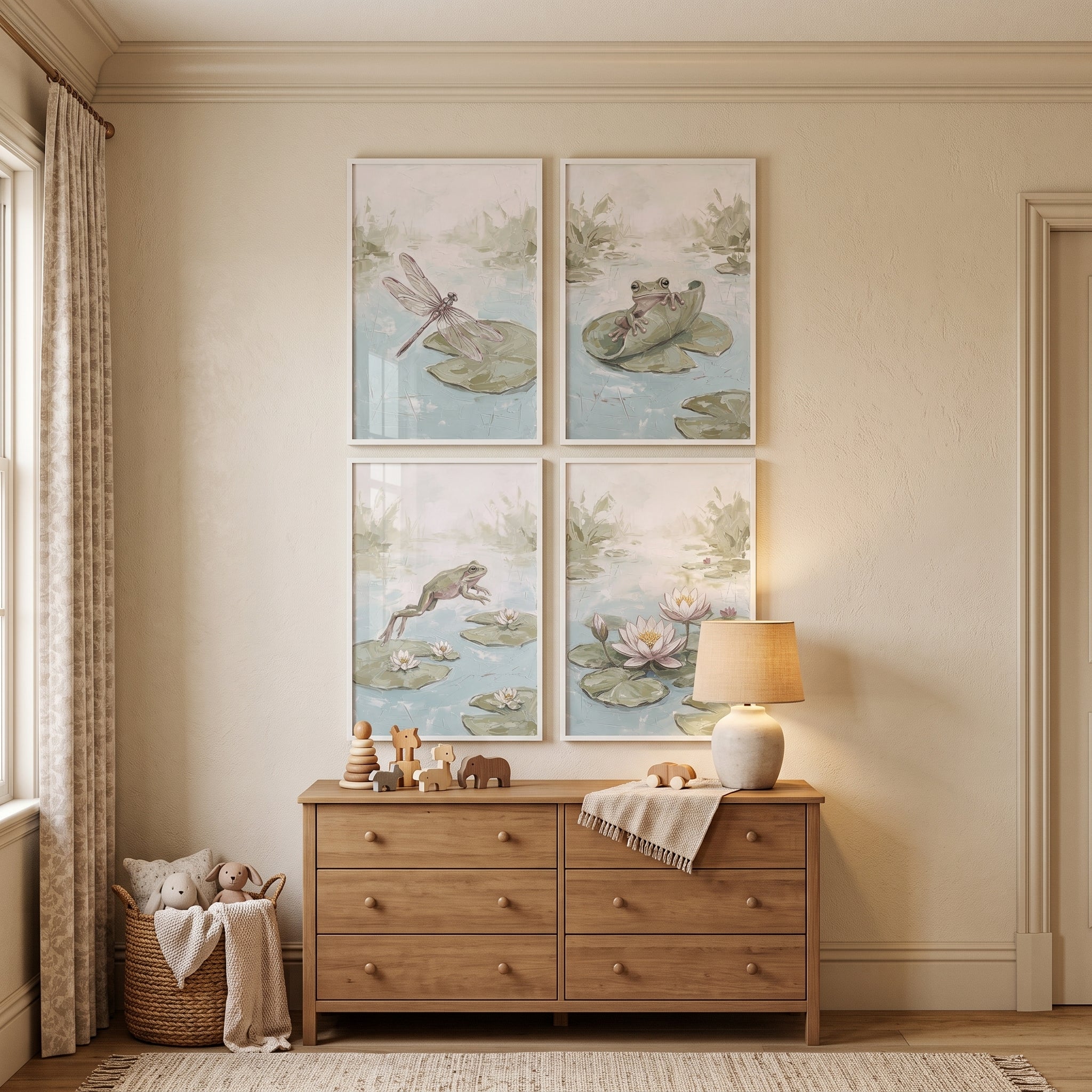 Muted Serene Pond Wall Art Set Of 4 - Wetland Whispers