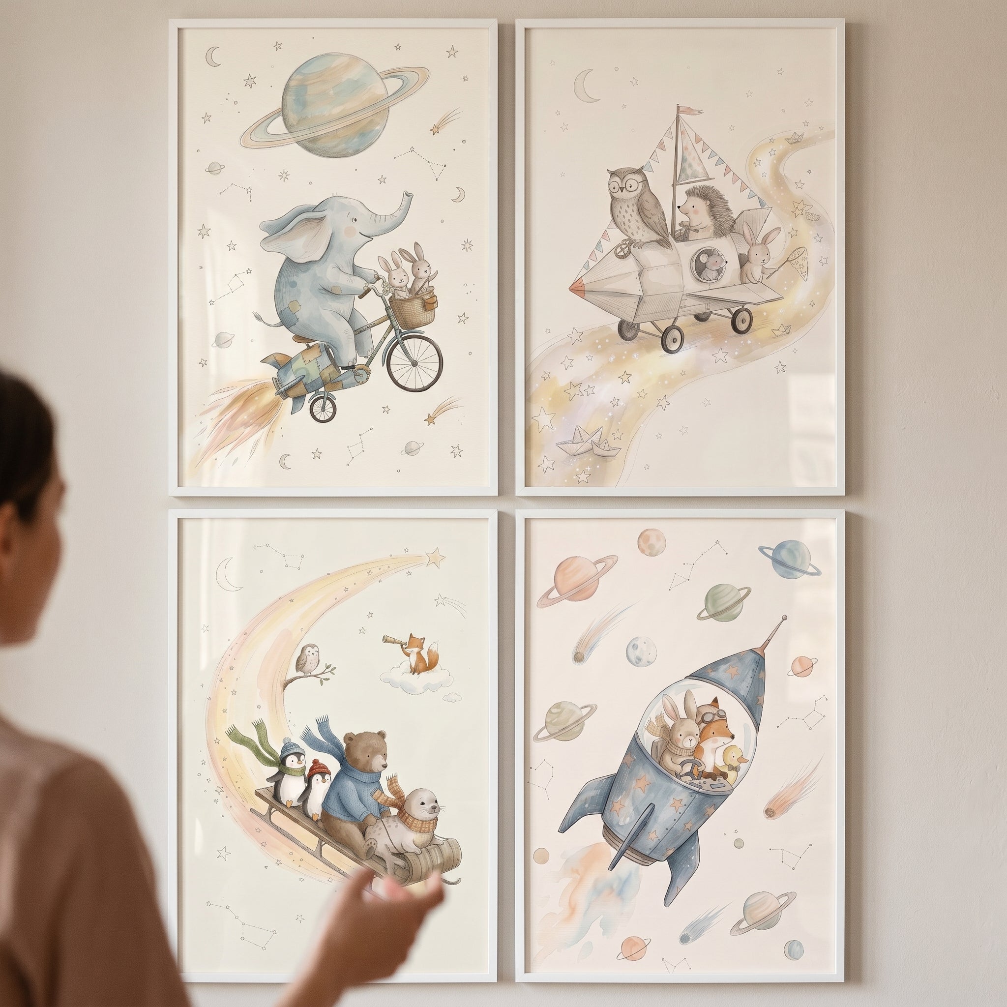Muted Sophisticated Watercolor Animals Print Set of 4 - Starry Nursery Adventures