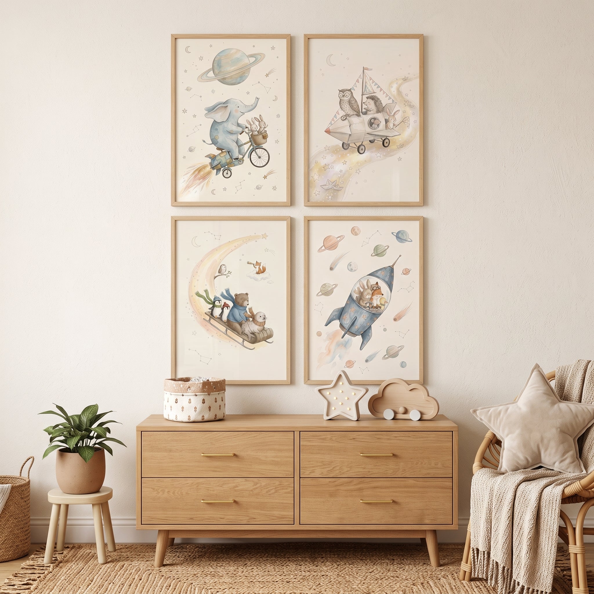 Muted Sophisticated Watercolor Animals Print Set of 4 - Starry Nursery Adventures
