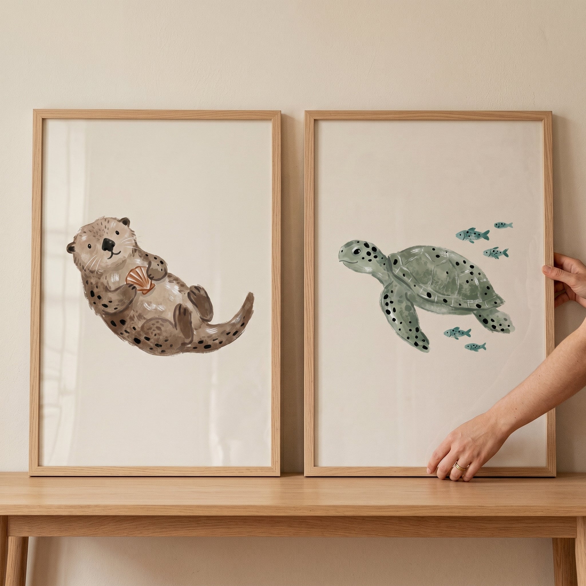 Muted Spotted Sea Creature Print Set of 2 - Gentle Sea Friends