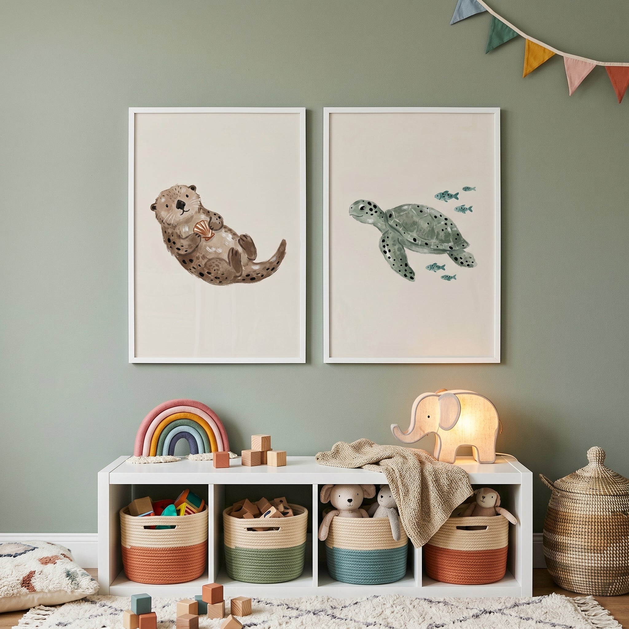 Muted Spotted Sea Creature Print Set of 2 - Gentle Sea Friends