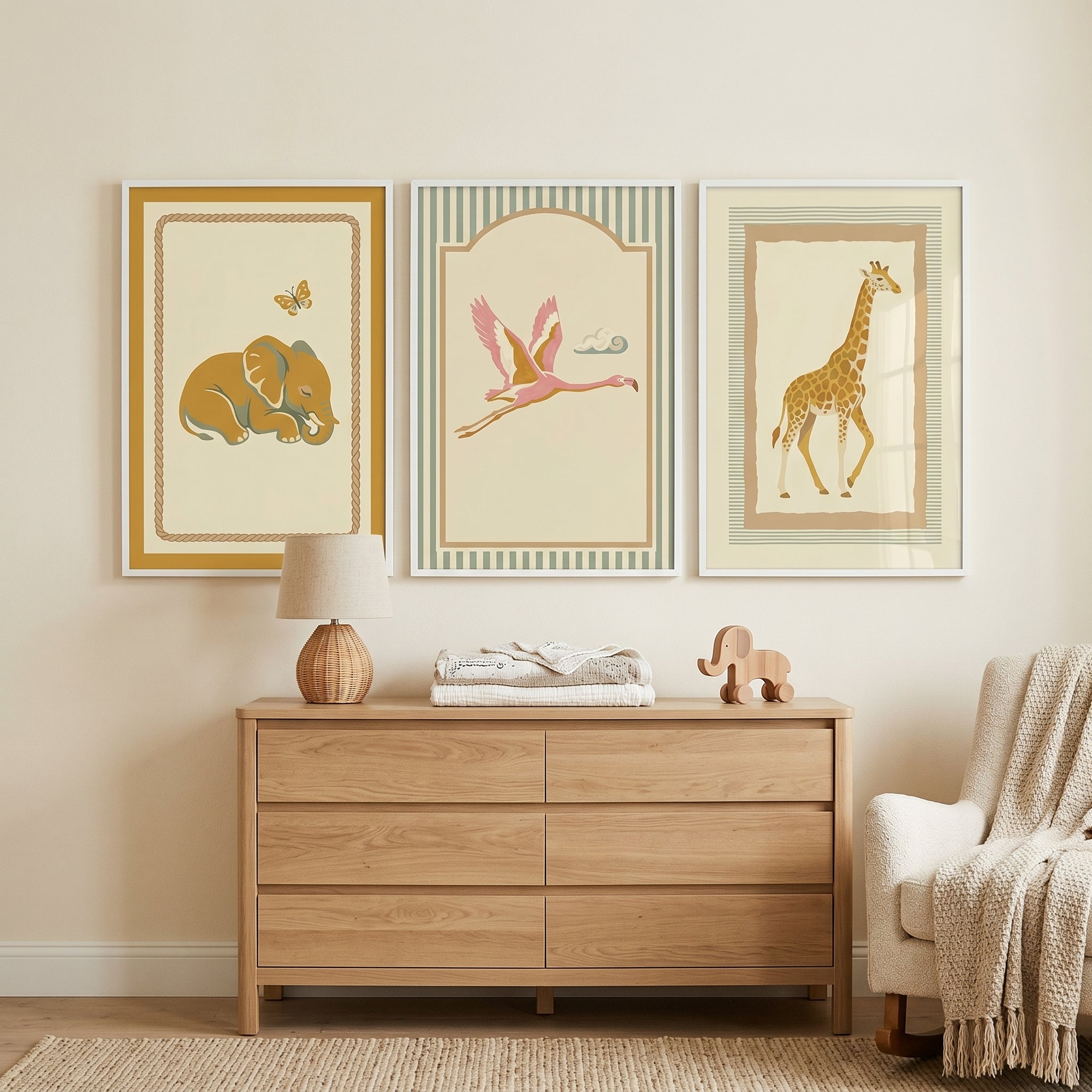 Muted Terracotta Safari Animal Wall Art Set of 3 - Wild Animal Trio