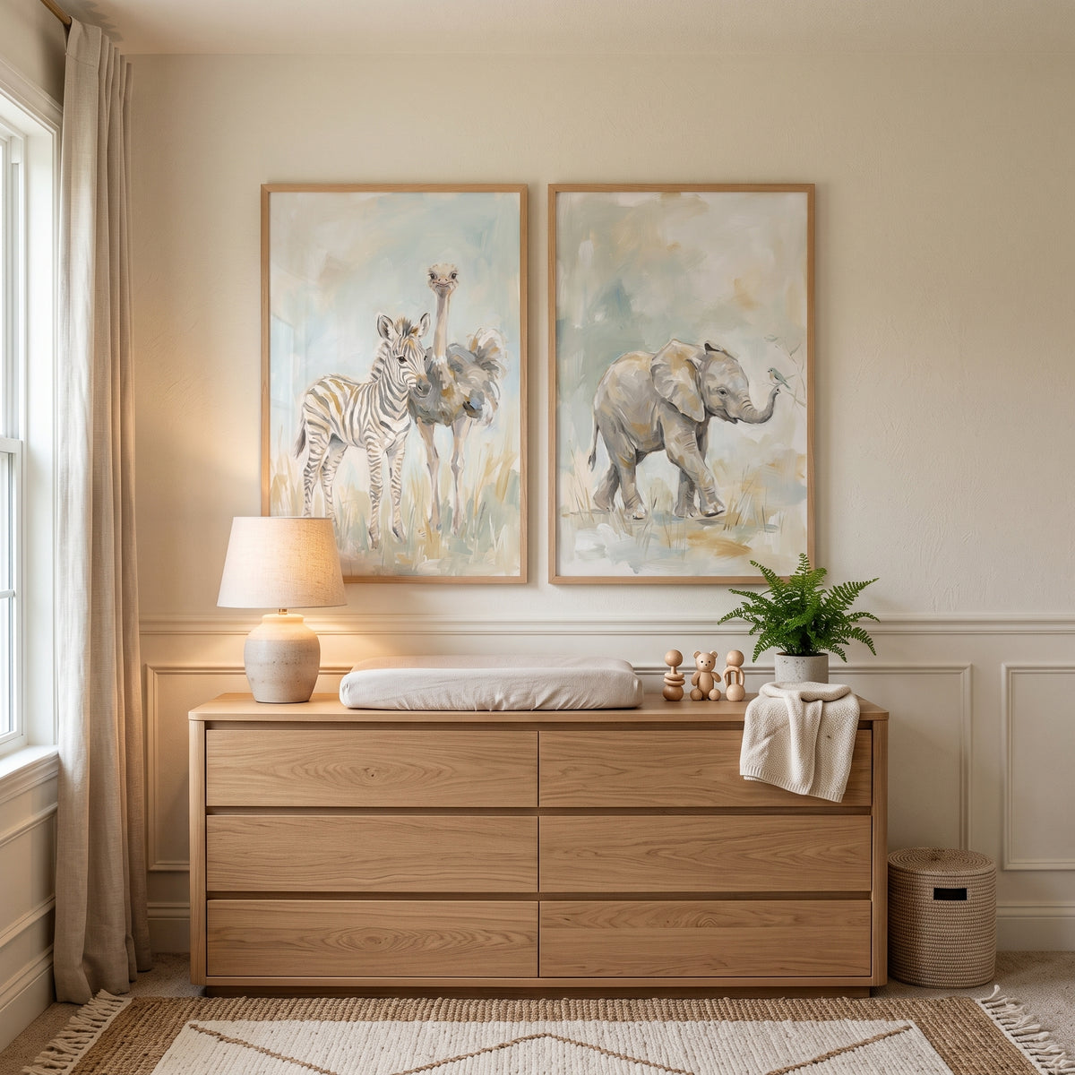 Muted Tone Baby Animals Wall Art Set of 2 - Gentle Savanna Pals
