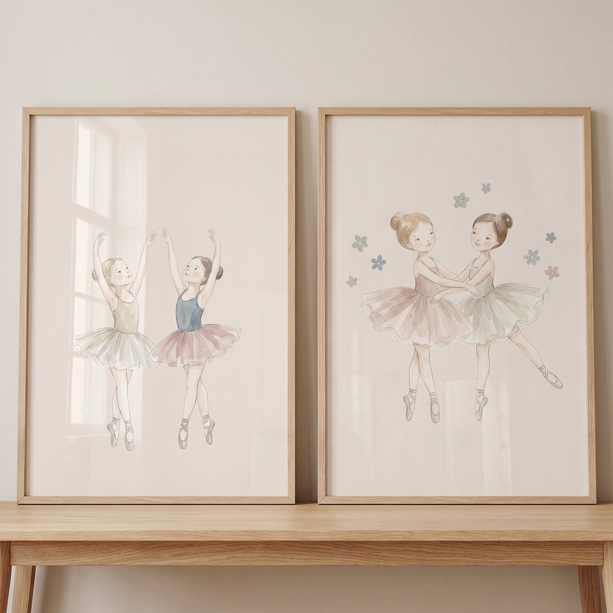 Muted Tone Dancing Ballerina Wall Art Set Of 2 - Whimsical Tutu Pair