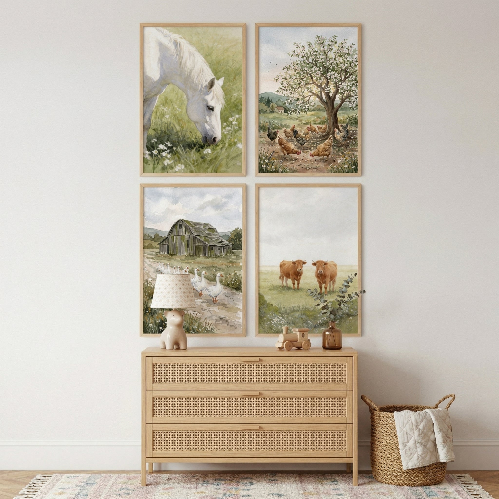 Muted Tone Farm Animal Wall Art Set of 4 - Rustic Farm Charm