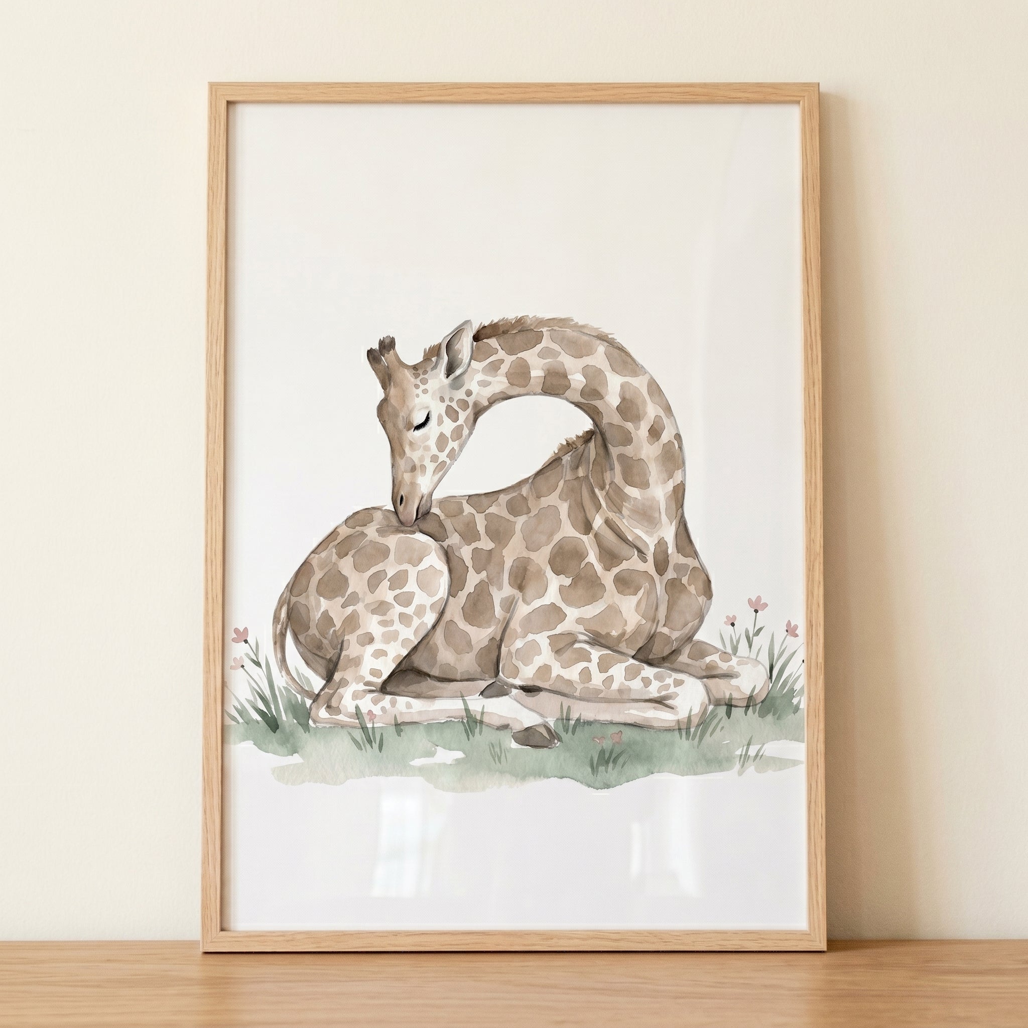 Muted Tone Resting Giraffe Artwork - Sleepy Baby Giraffe