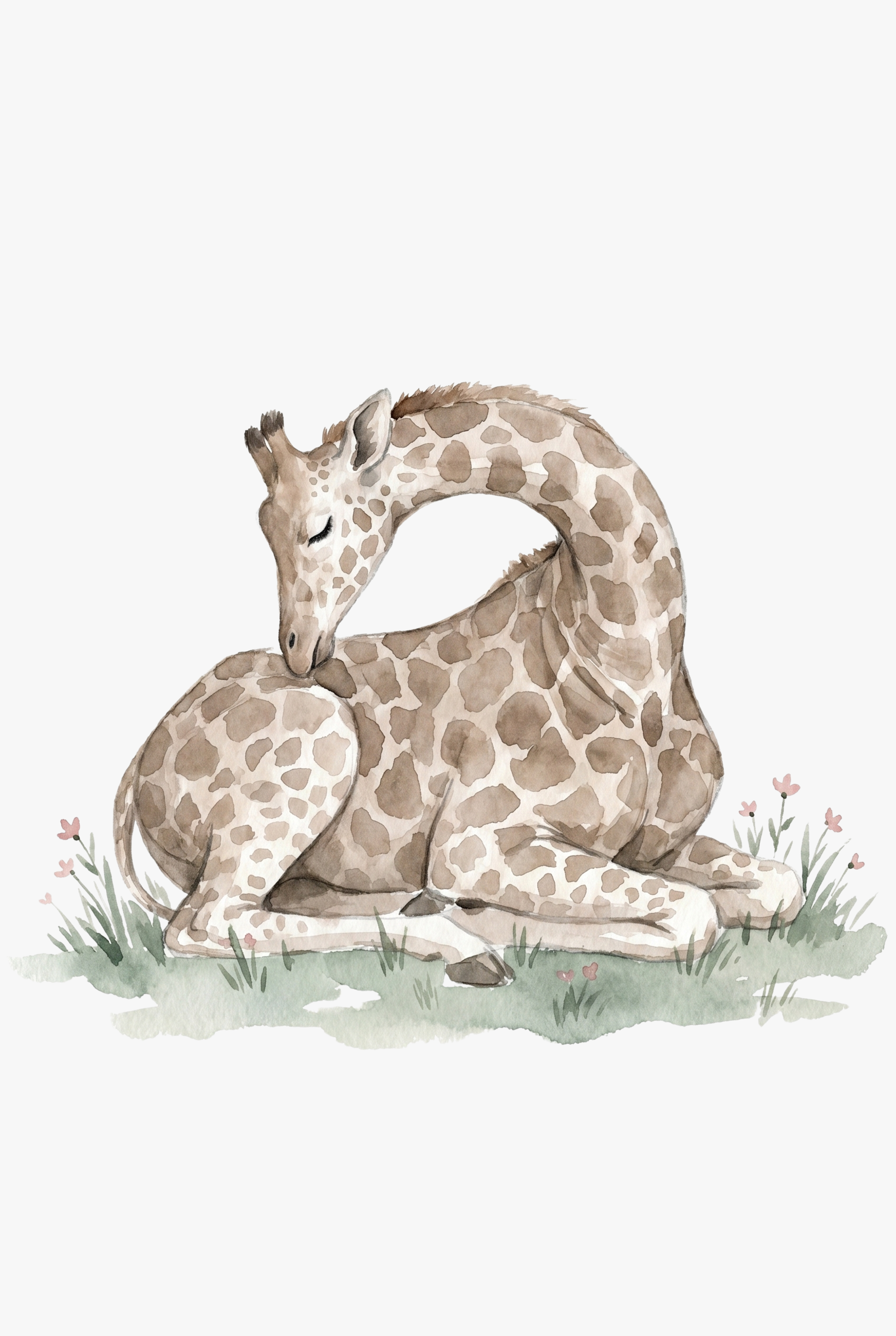Muted Tone Resting Giraffe Artwork - Sleepy Baby Giraffe