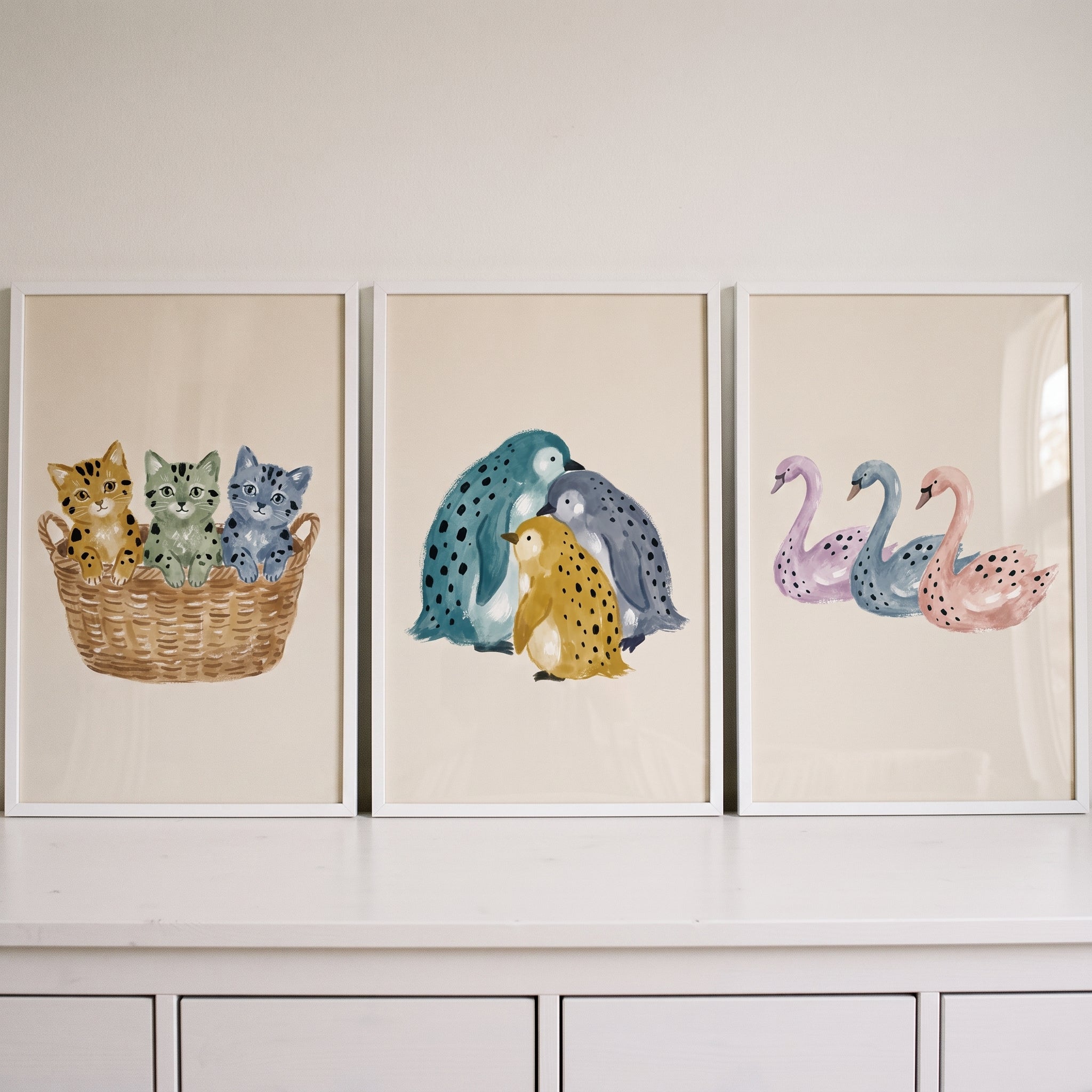 Muted Tone Spotted Animal Wall Art Set of 3 - Watercolor Nursery Art