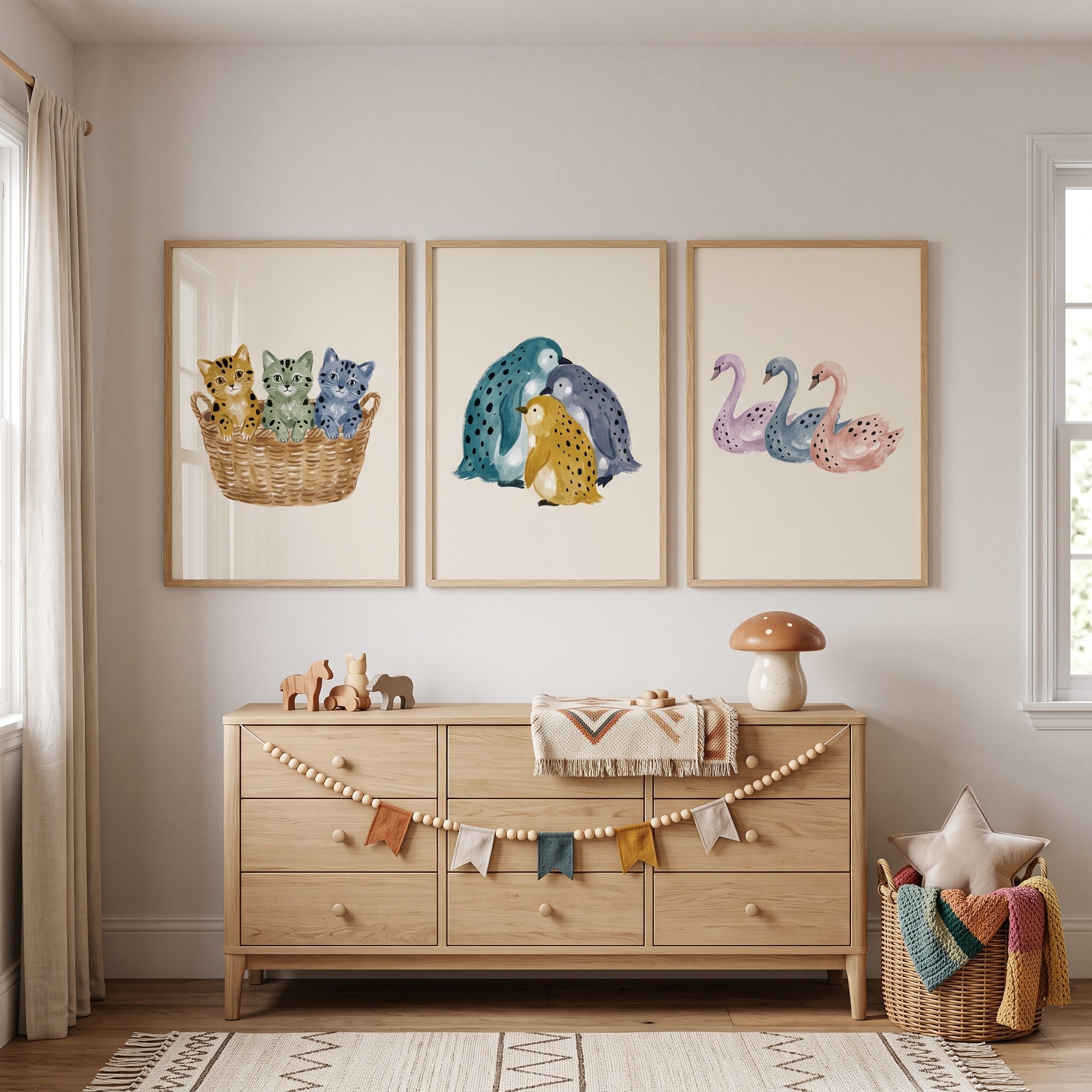 Muted Tone Spotted Animal Wall Art Set of 3 - Watercolor Nursery Art