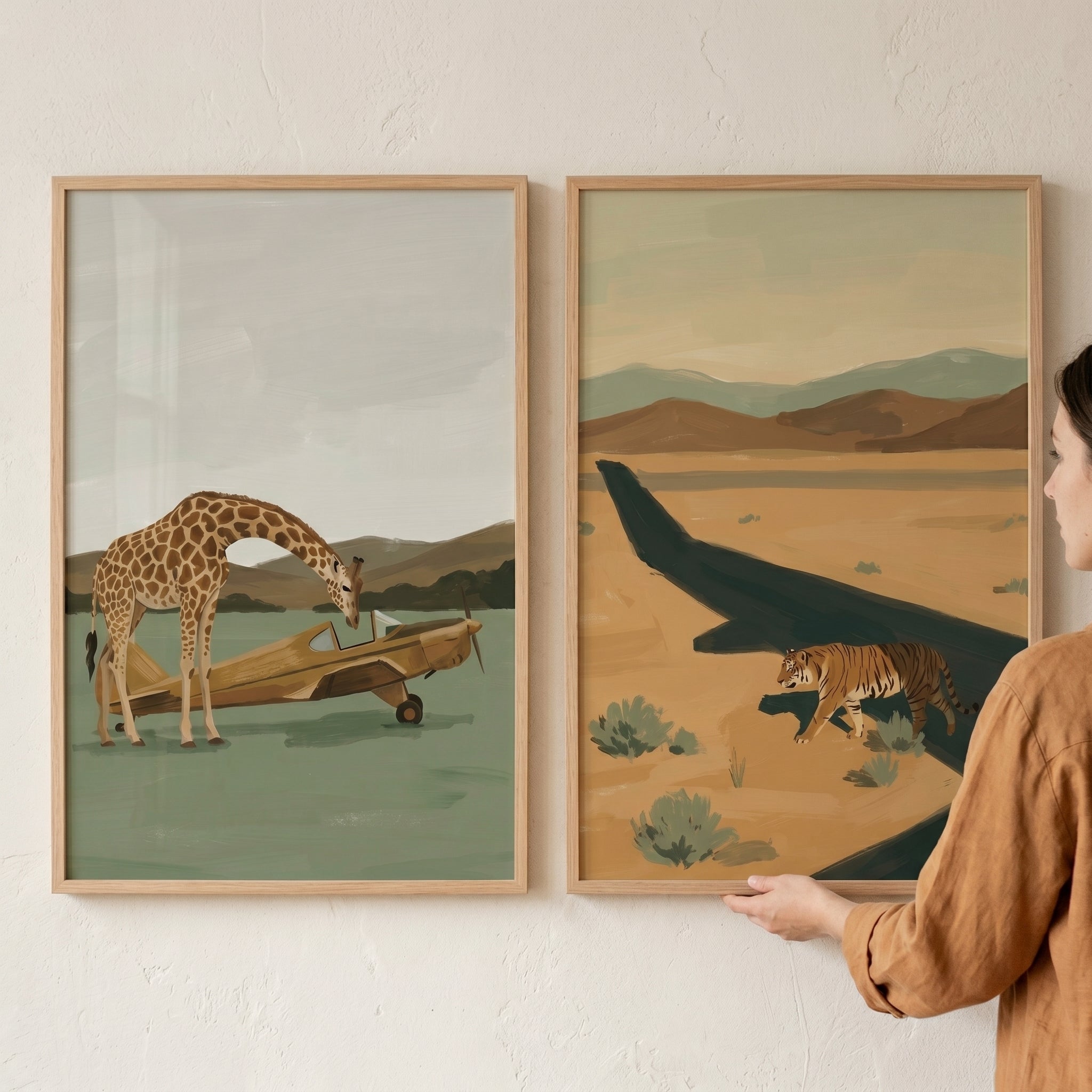 Muted Tone Wild Animal Wall Art Set of 2 - Wild Horizon Scenes