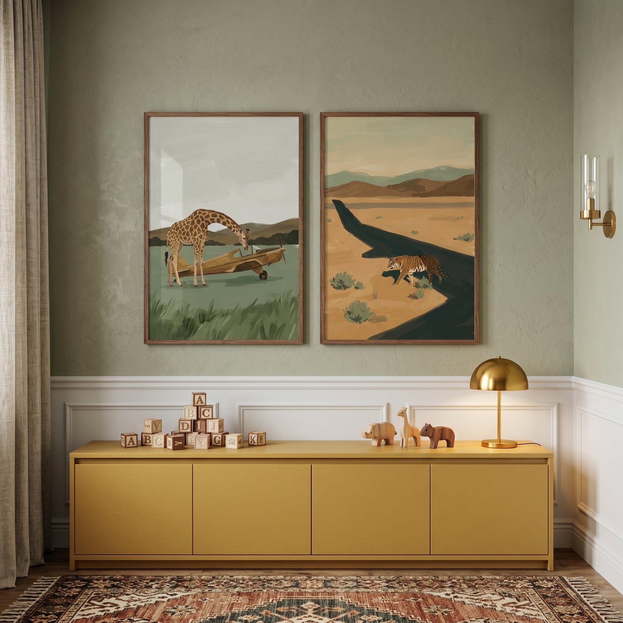 Muted Tone Wild Animal Wall Art Set of 2 - Wild Horizon Scenes