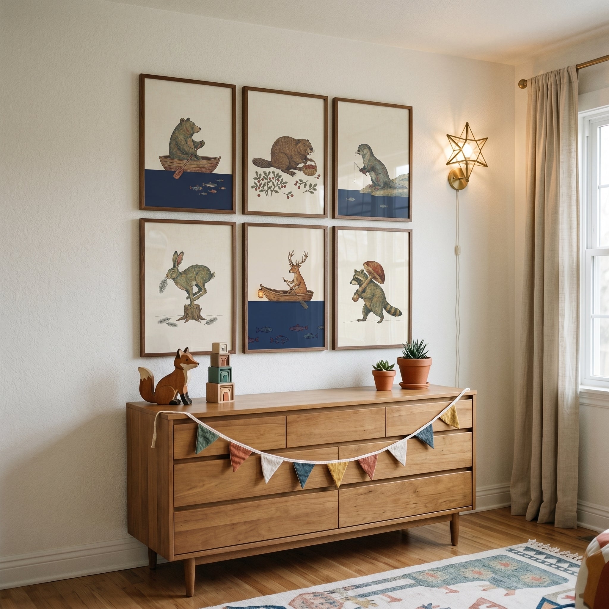 Muted Tone Woodland Animals Wall Art Set of 6 - Woodland Tale Collection