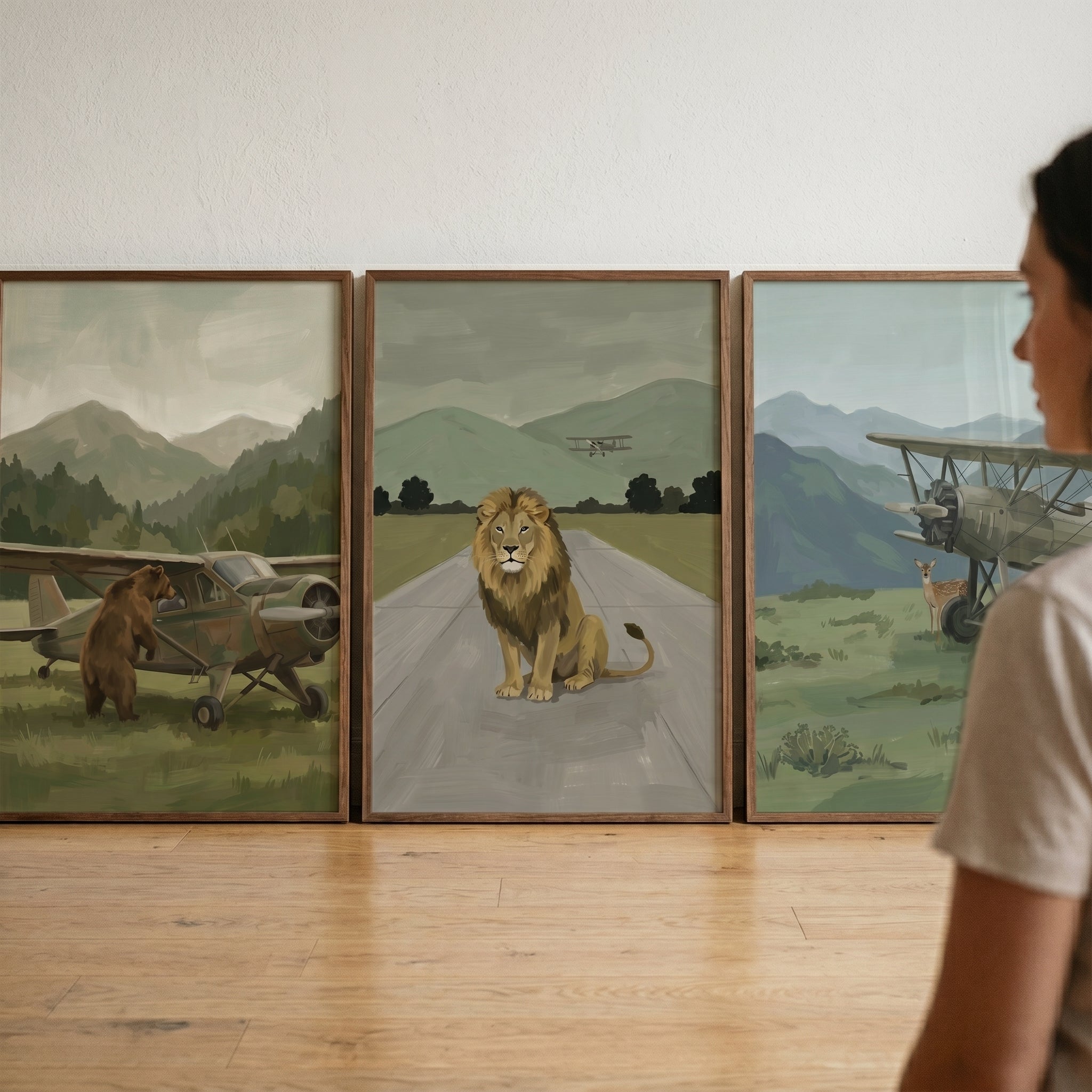 Muted Tones Aviation Animal Wall Art Set of 3 - Wild Sky Explorers