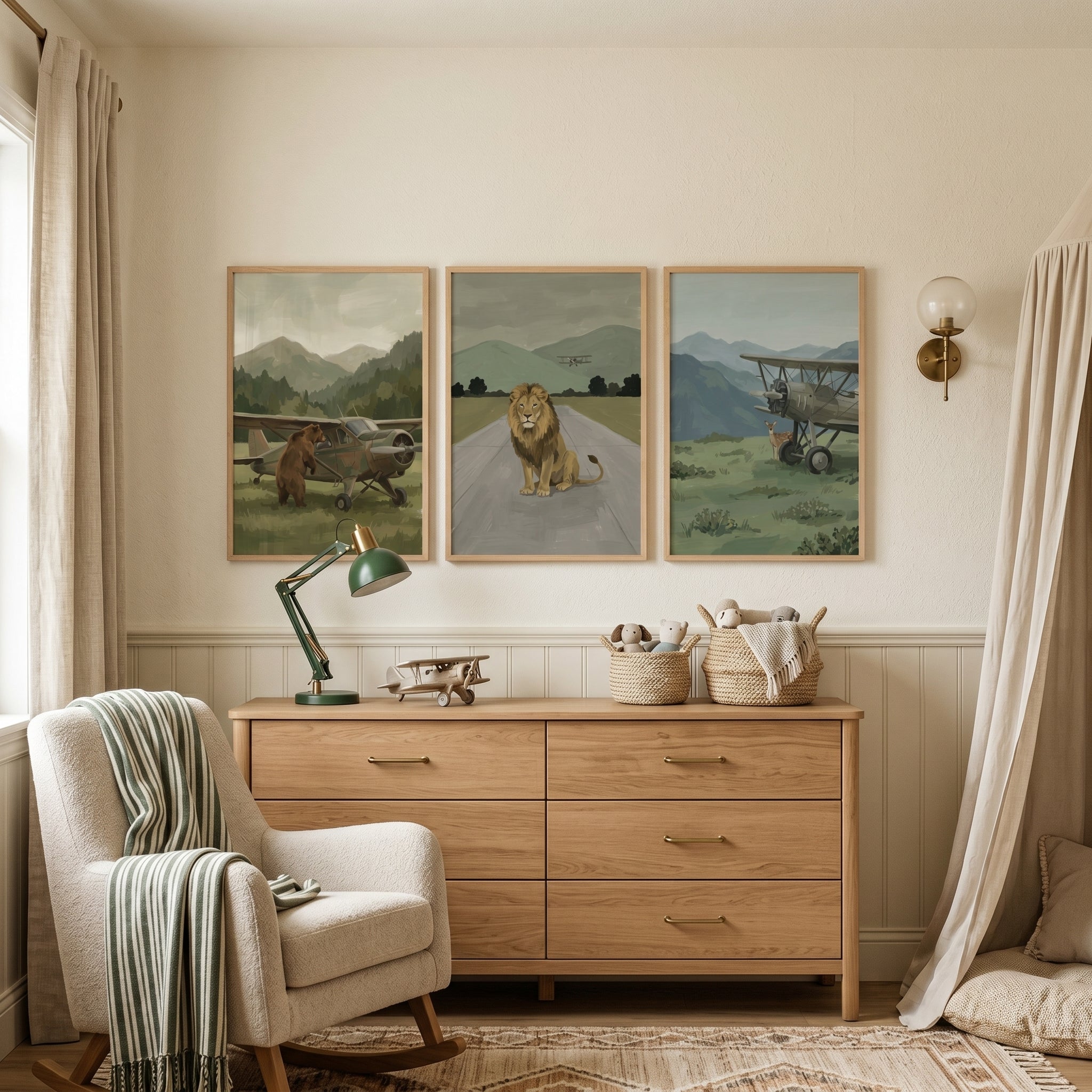 Muted Tones Aviation Animal Wall Art Set of 3 - Wild Sky Explorers