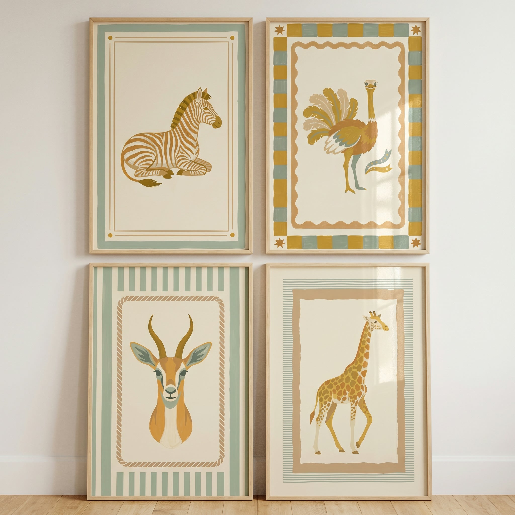 Muted Tones Safari Animal Wall Art Set of 4 - Golden Safari Set