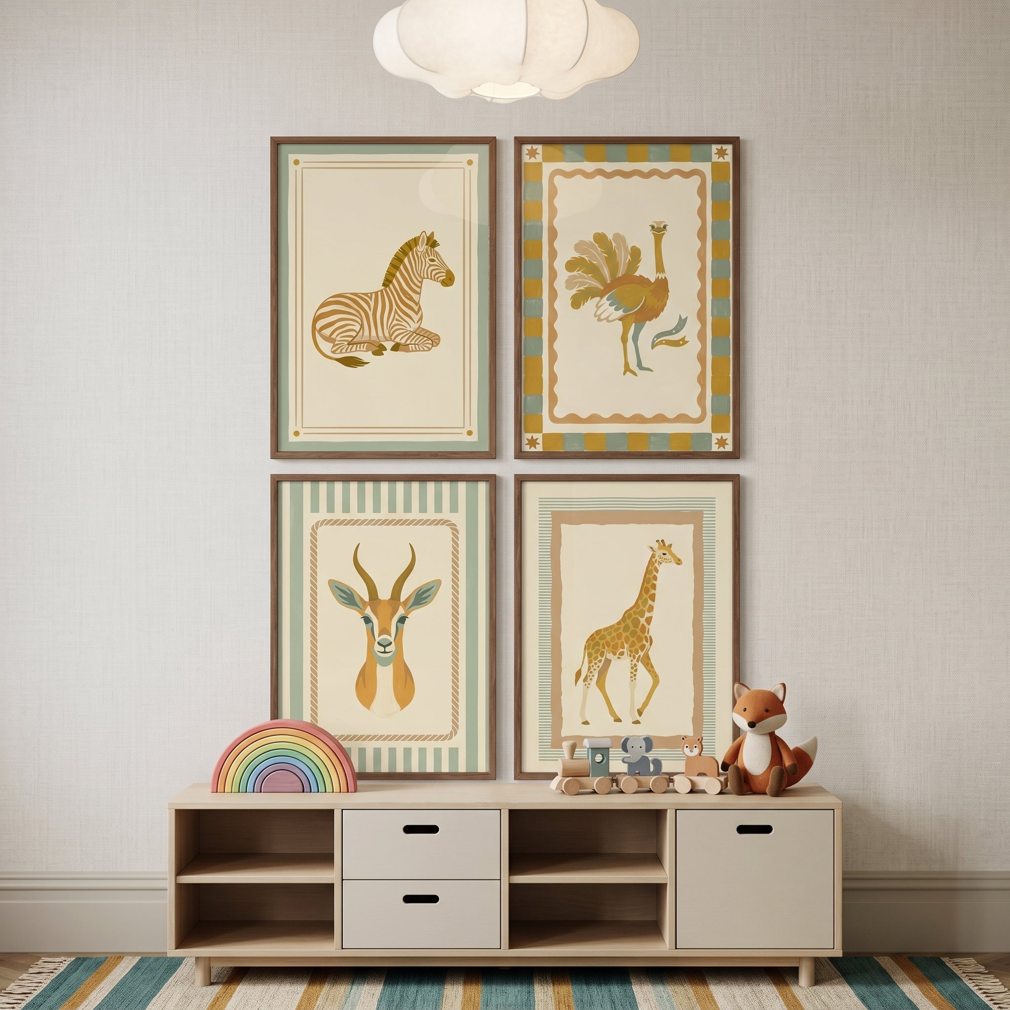 Muted Tones Safari Animal Wall Art Set of 4 - Golden Safari Set