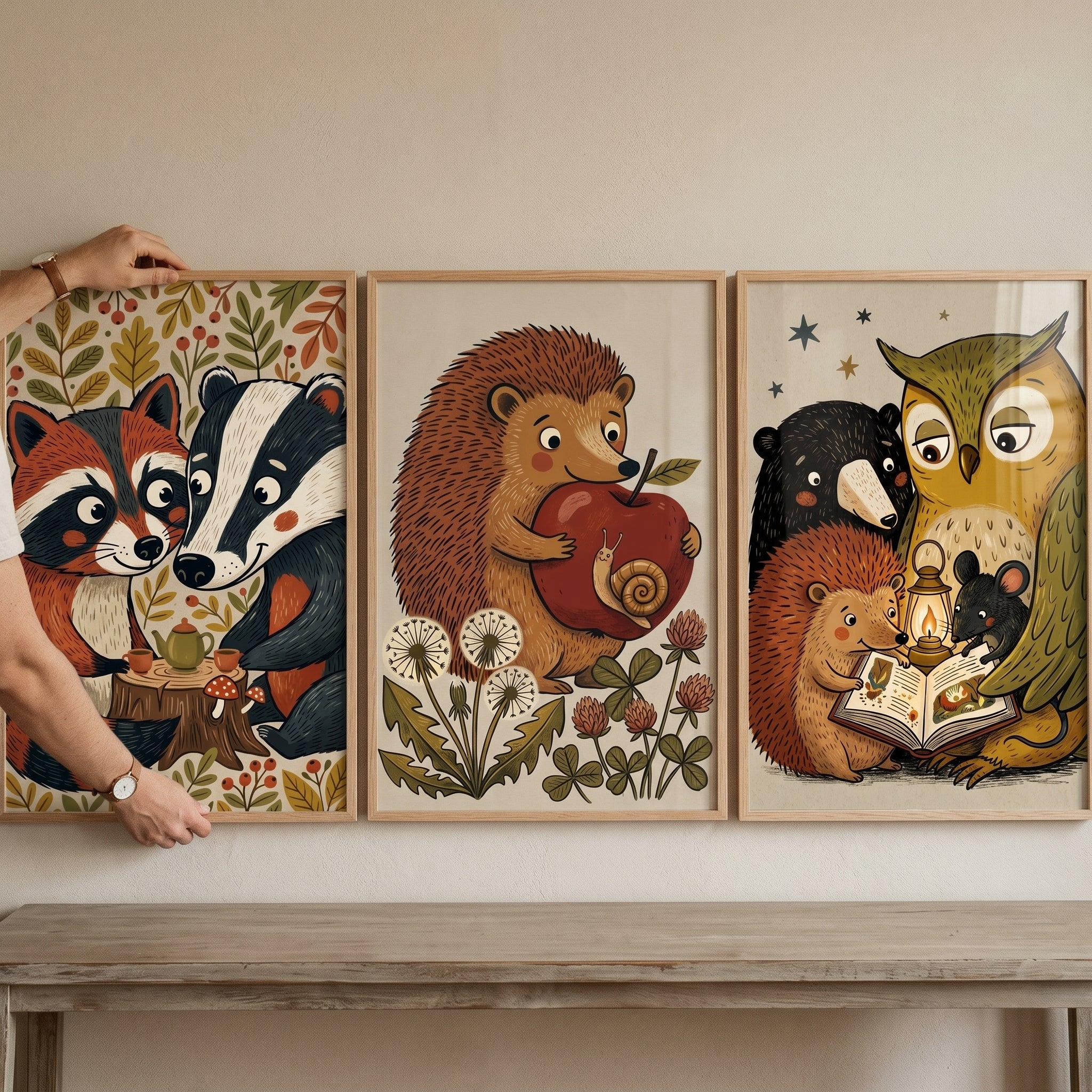 Muted Tones Woodland Animals Wall Art Set of 3 - Cozy Woodland Tales