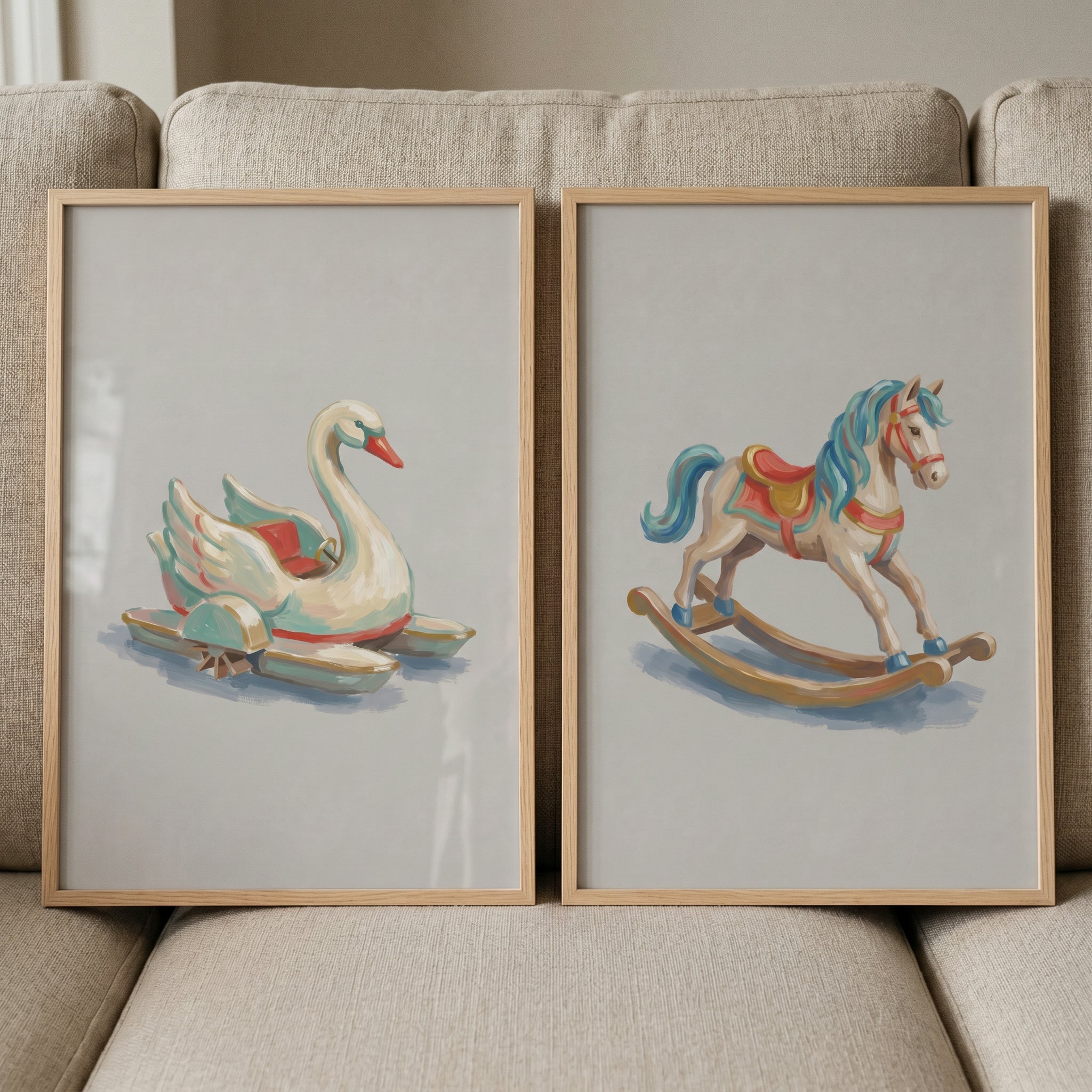 Muted Vintage Ride Wall Art Set of 2 - Vintage Playtime Duo