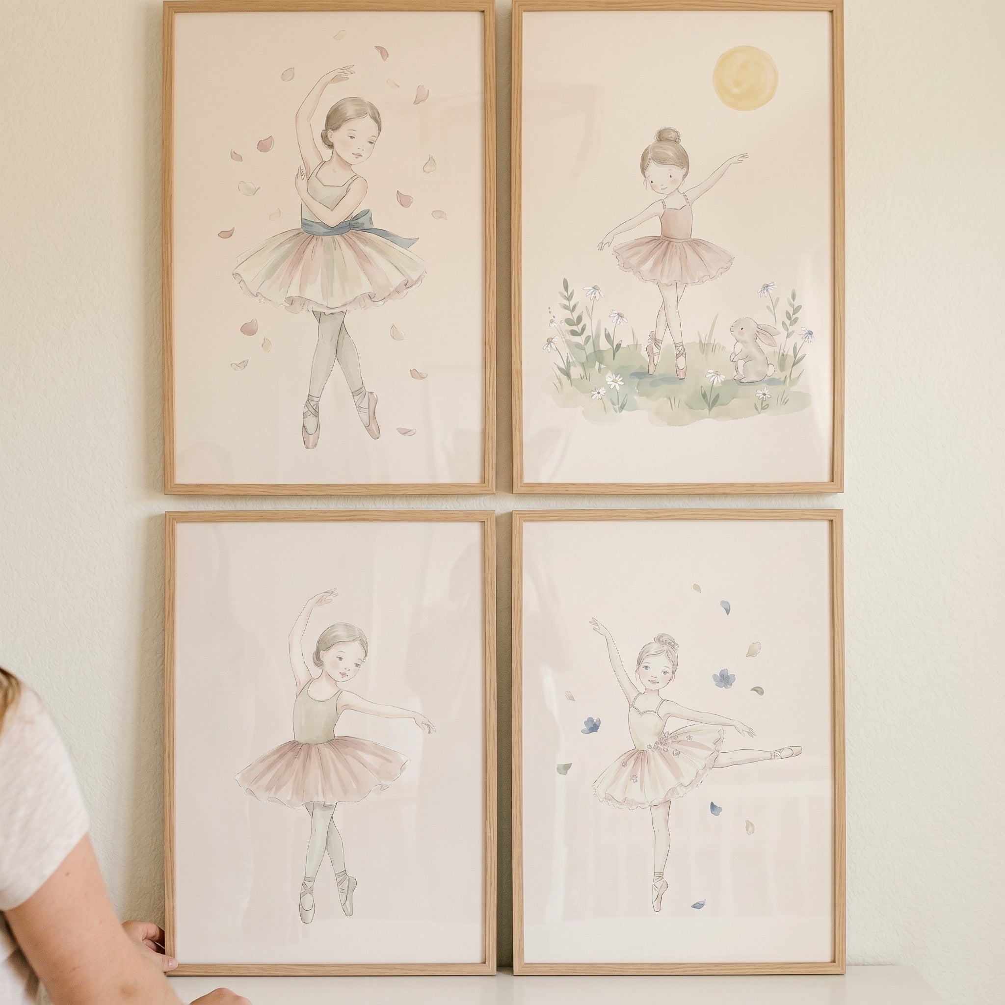 Muted Watercolor Tutu Ballerina Wall Art Set of 4 - Soft Pastel Dancers
