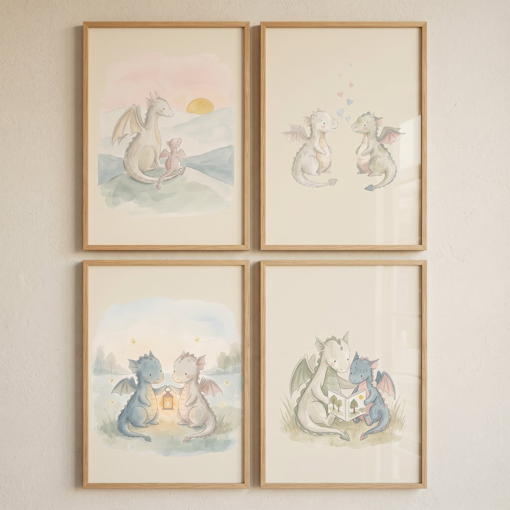 Mythical Creature Baby Dragons Wall Art Set of 4 - Nursery Dragon Tales