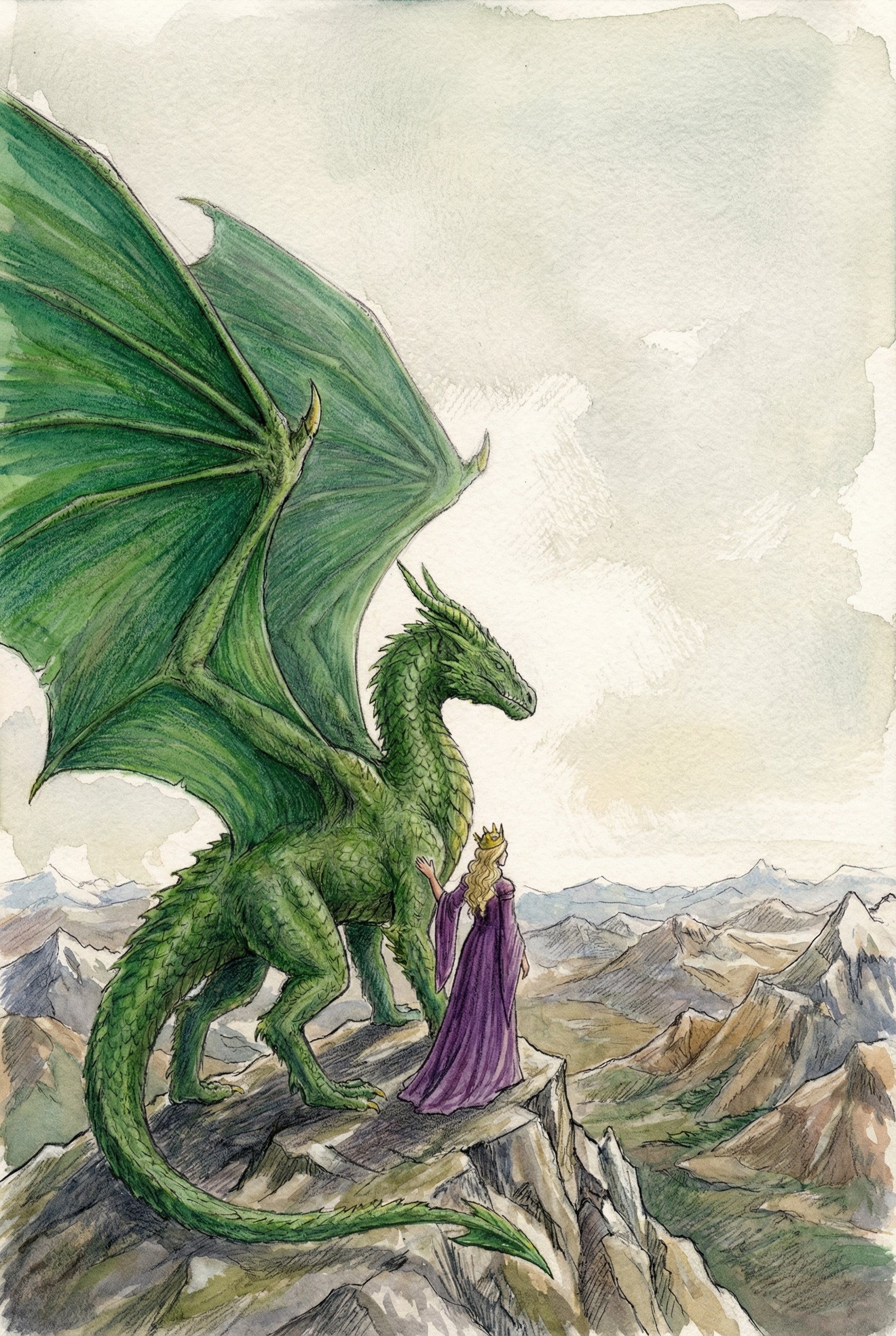 Mythical Dragon Companion Wall Art - Emerald Dragon Queen