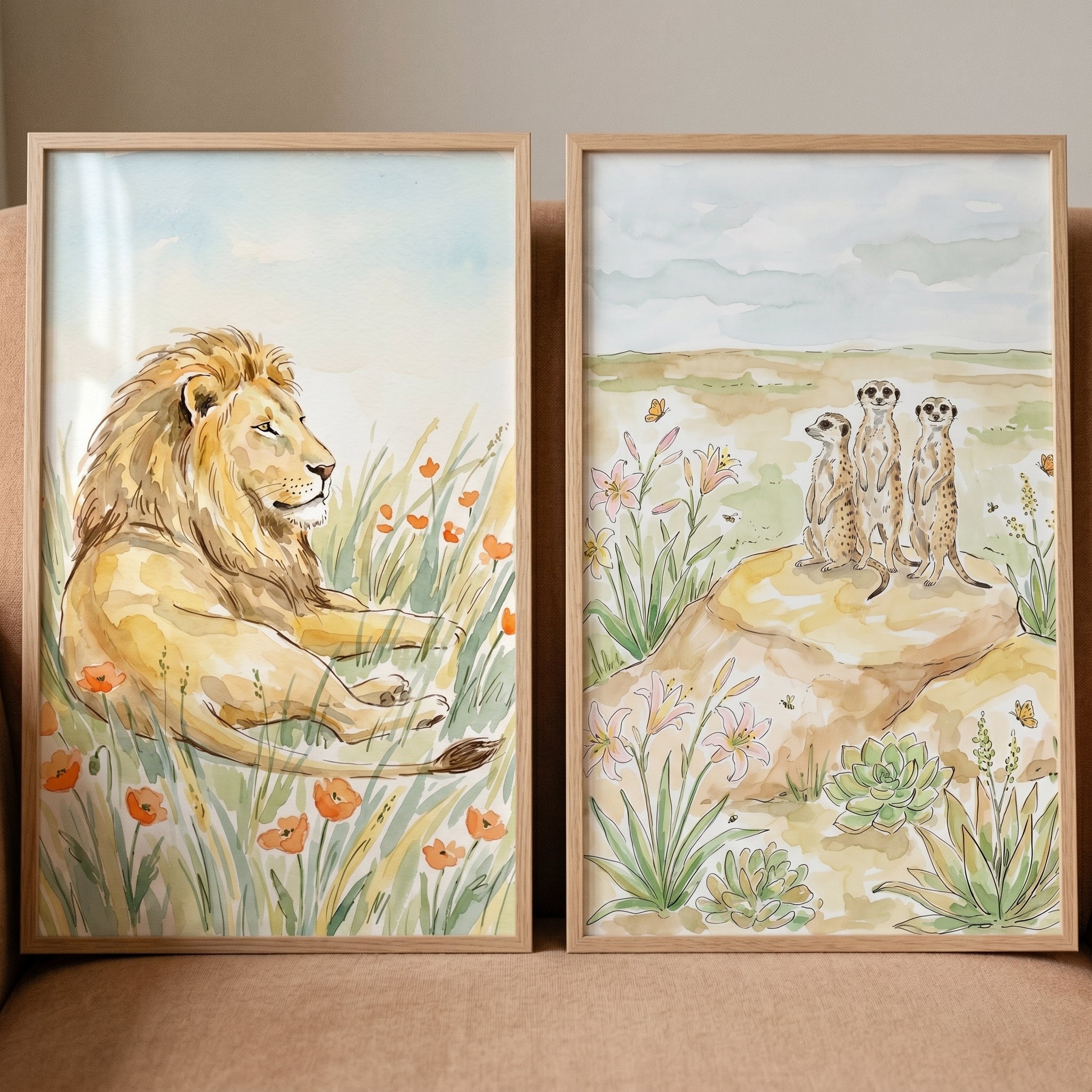 Natural Safari Animal Wall Art Set of 2 - Savanna Wildlife Tales