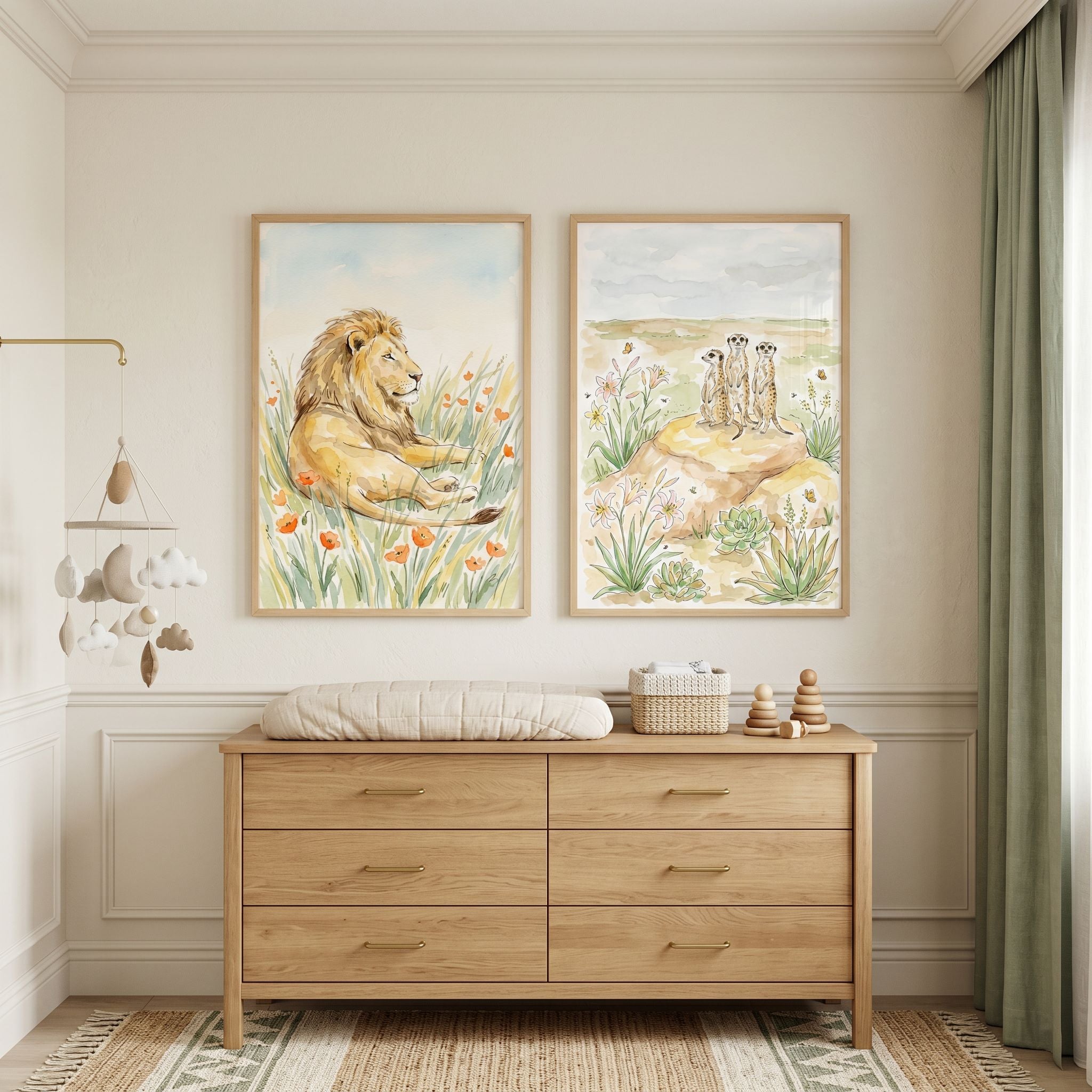 Natural Safari Animal Wall Art Set of 2 - Savanna Wildlife Tales
