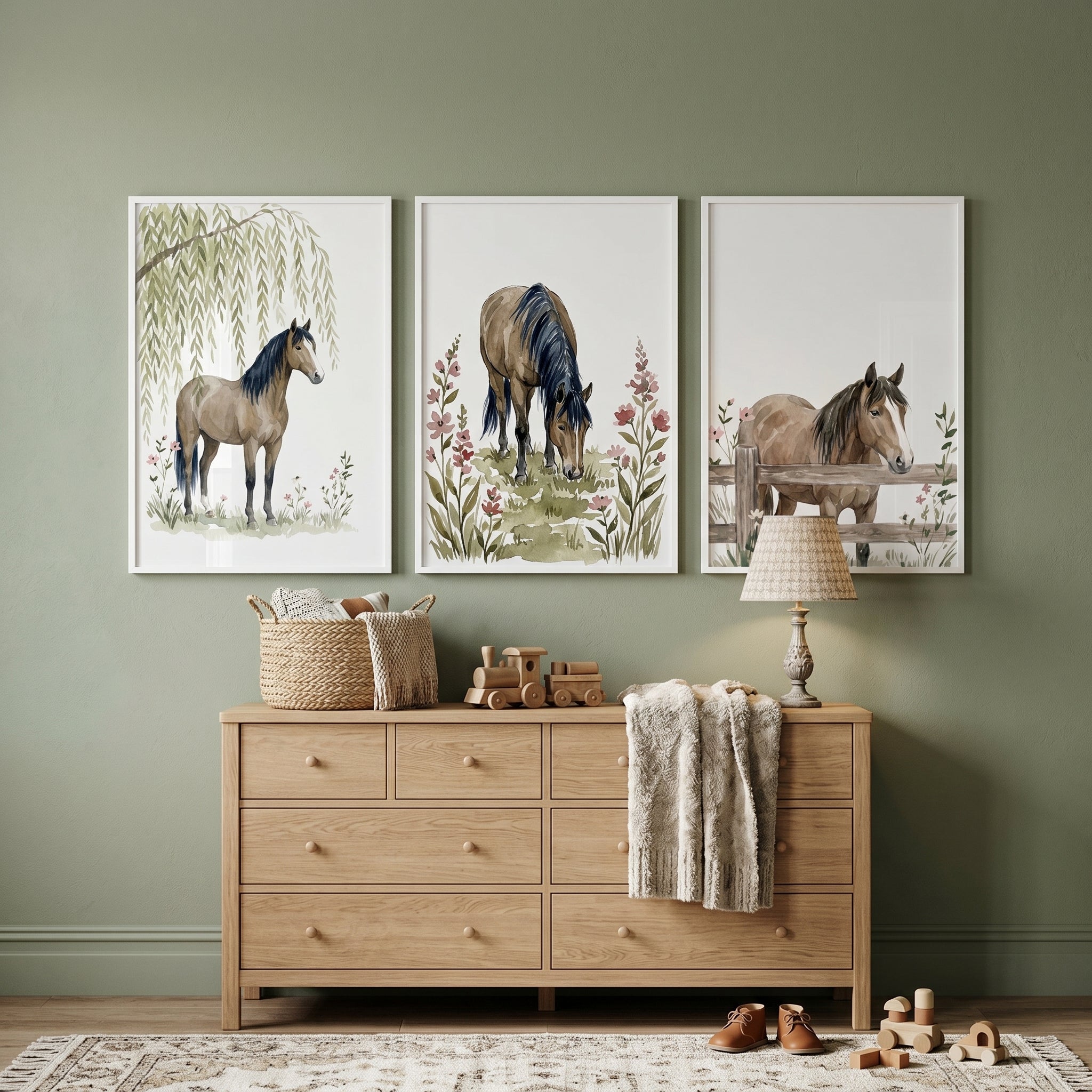 Nature Brown Horse Wall Art Set of 3 - Rustic Horse Trio