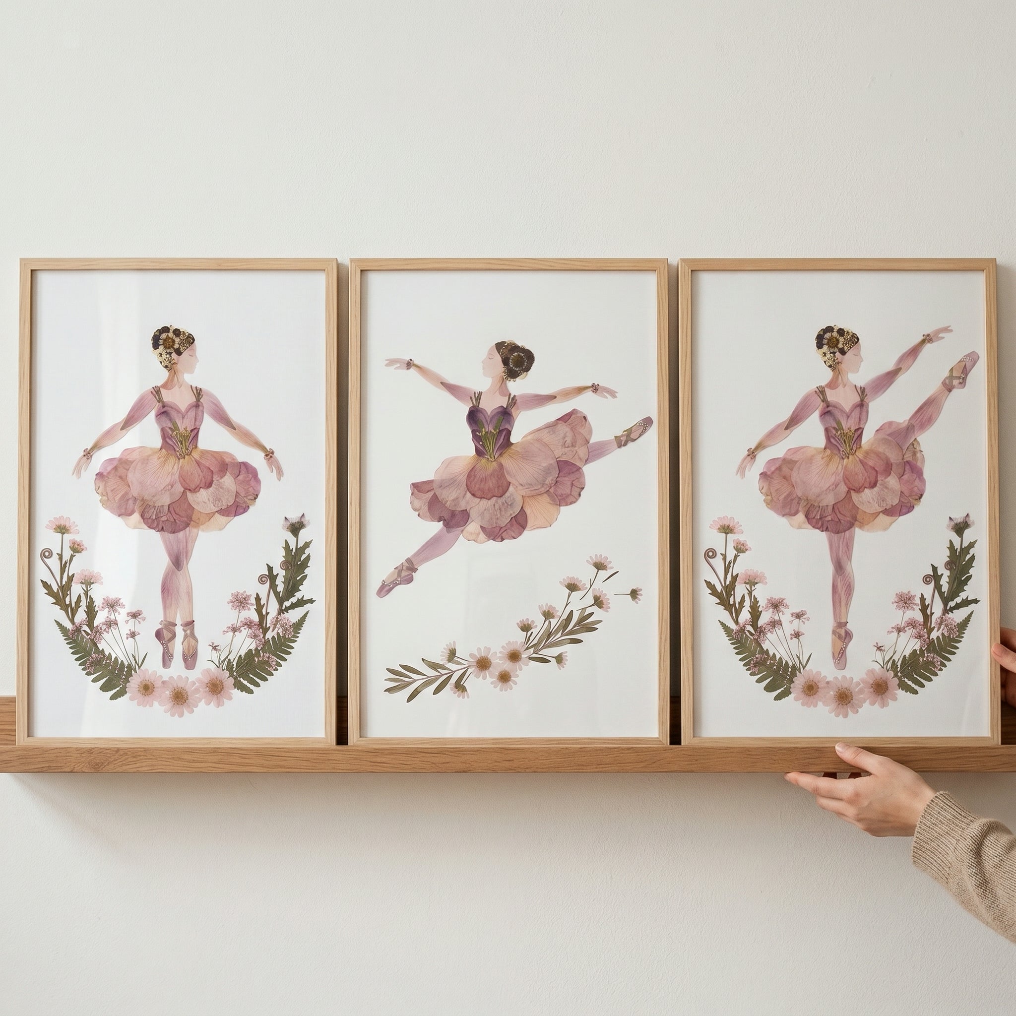 Nature Inspired Floral Ballerina Wall Art Set of 3 - Petal Dance Trio