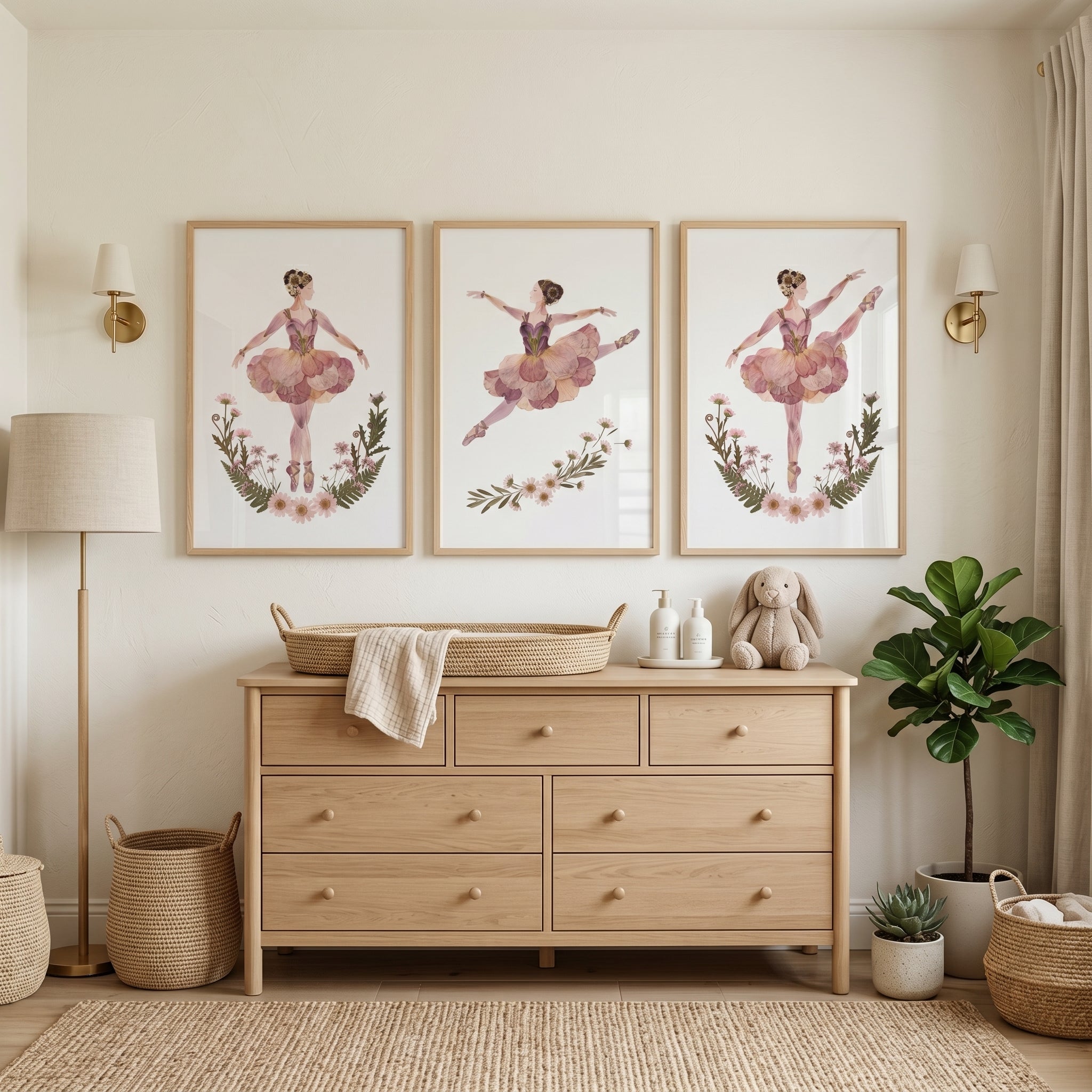 Nature Inspired Floral Ballerina Wall Art Set of 3 - Petal Dance Trio