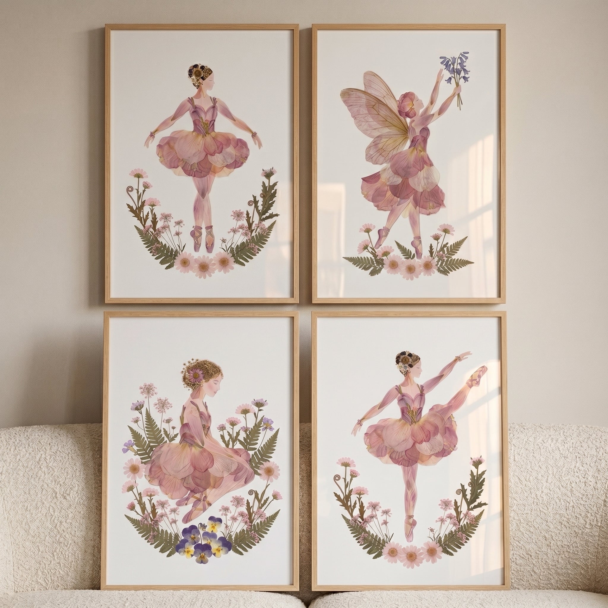 Nature Inspired Petal Girl Wall Art Set of 4 - Petal Ballet Fairies
