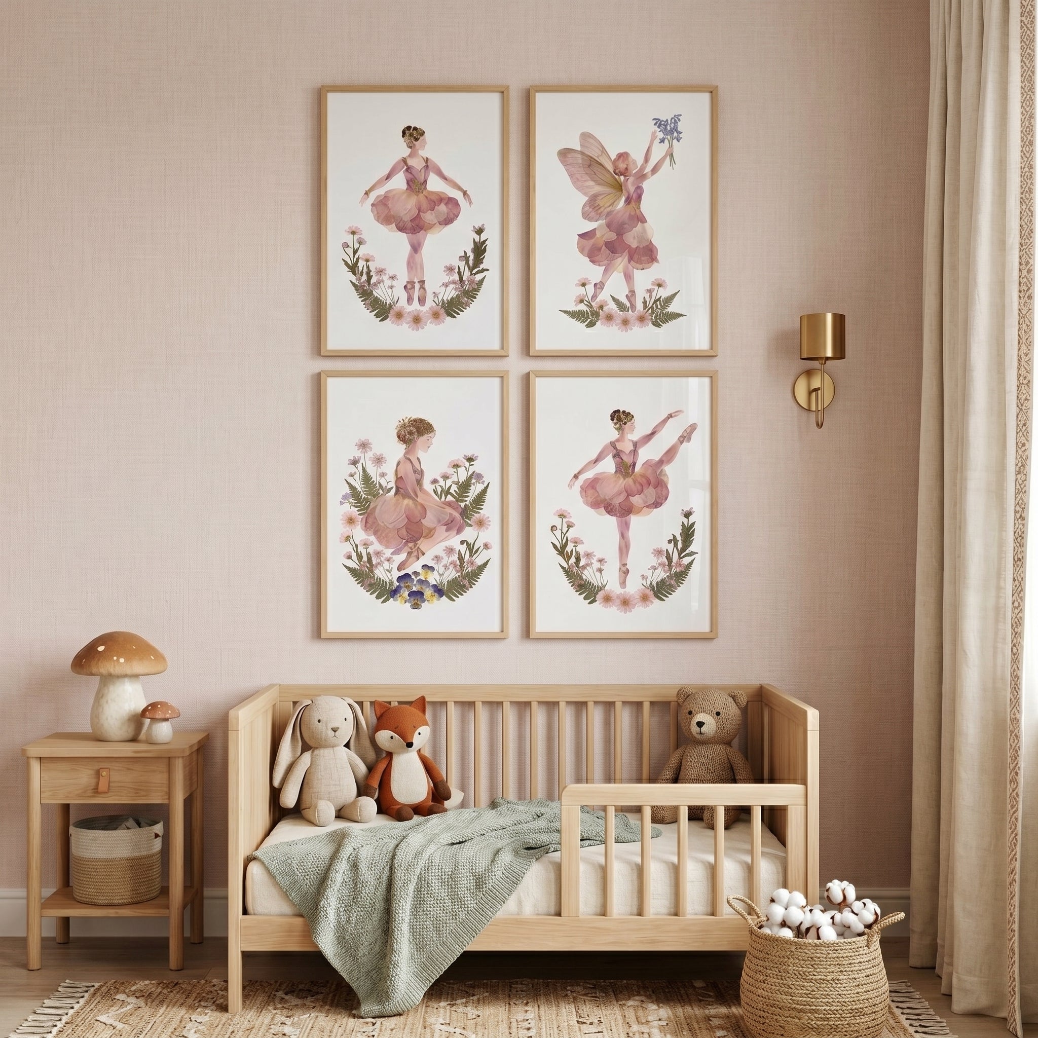 Nature Inspired Petal Girl Wall Art Set of 4 - Petal Ballet Fairies
