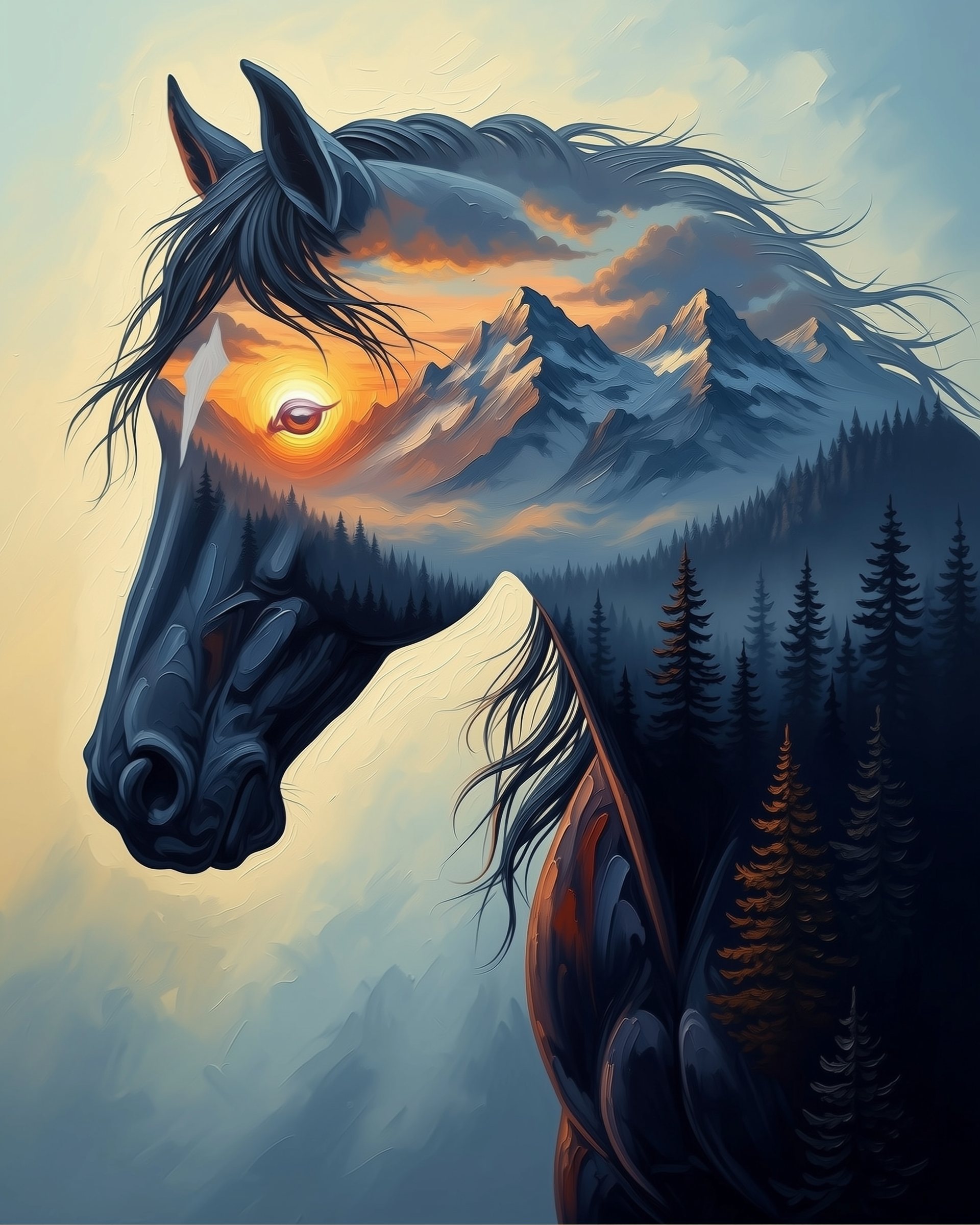 Horse and Mountain Wall Art for Nursery, Playroom or Kids Bedrooms - Abstract Nature Sunset Decor - Forest Within