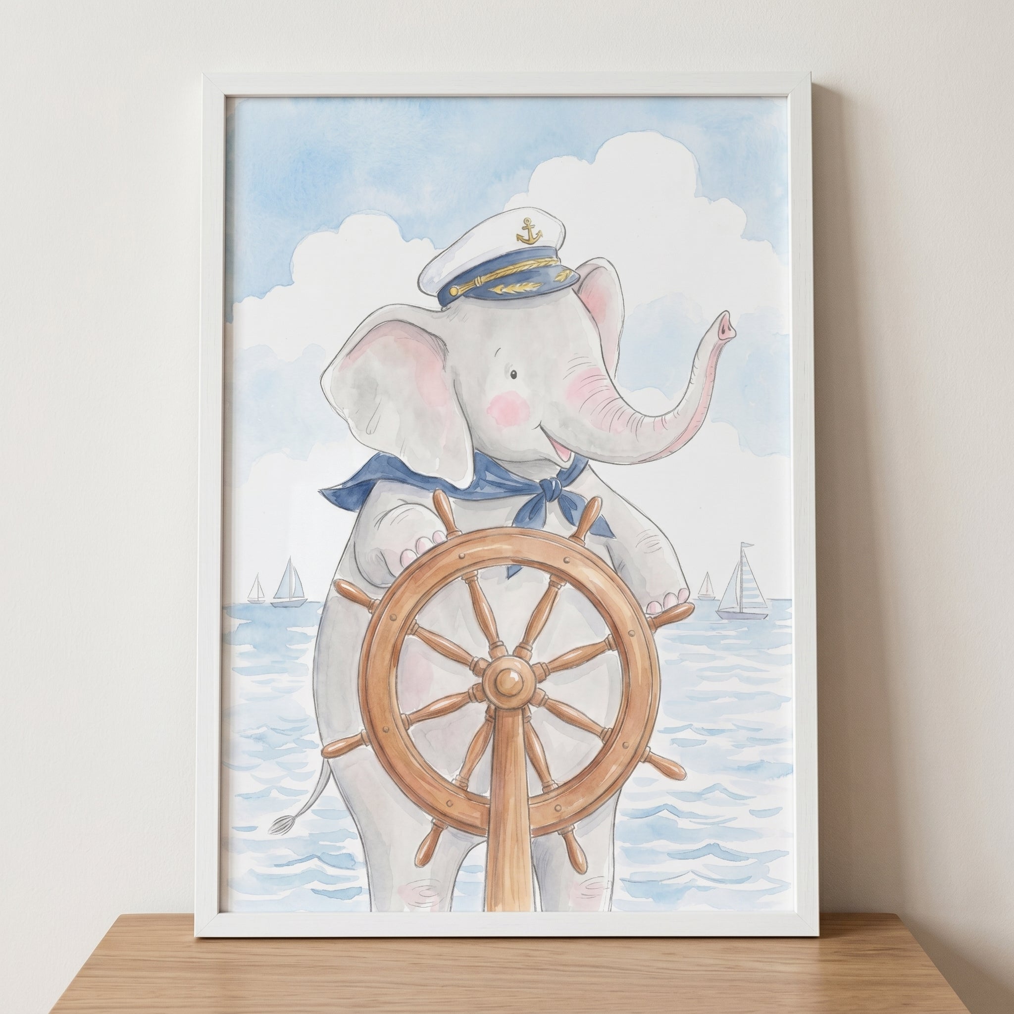 Nautical Captain Elephant Wall Art - Little Sailor Elephant