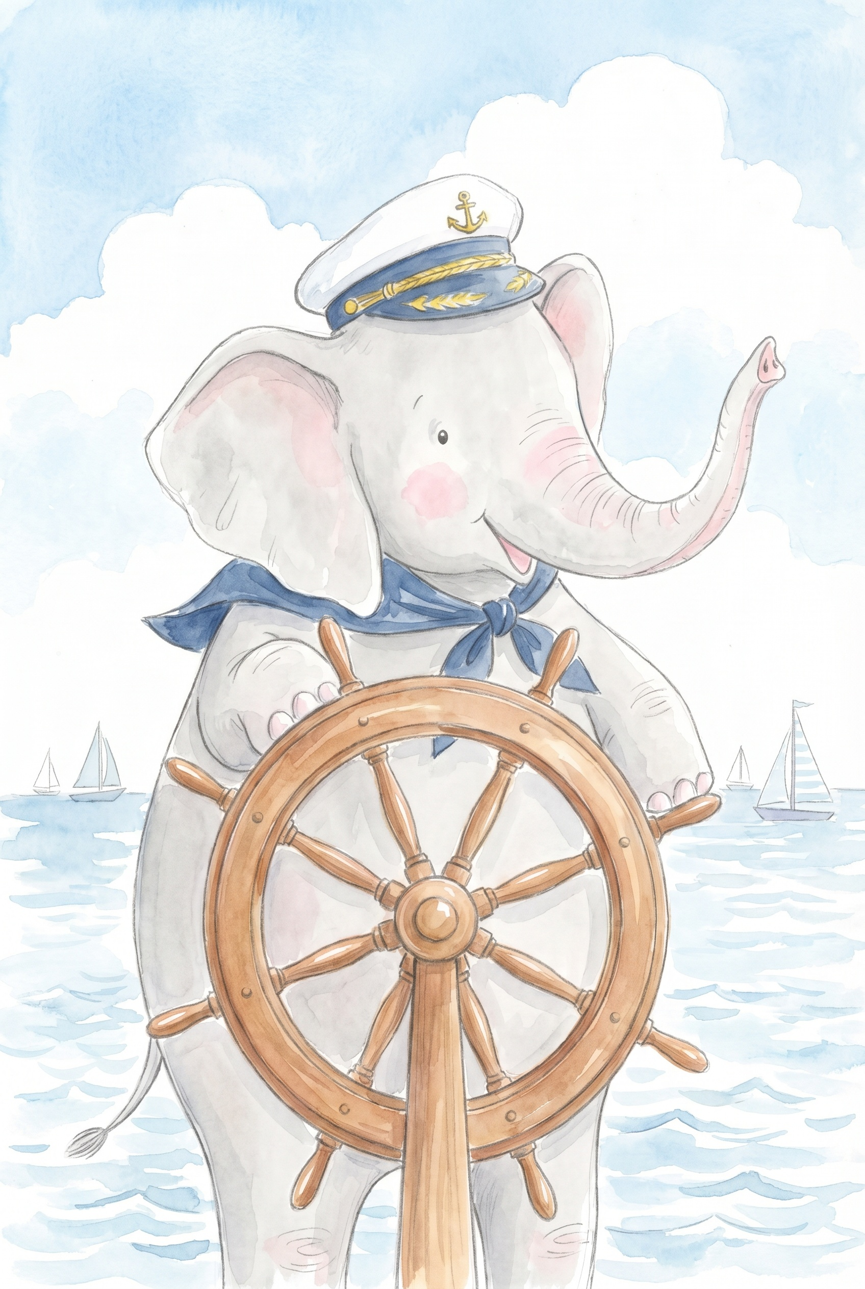 Nautical Captain Elephant Wall Art - Little Sailor Elephant