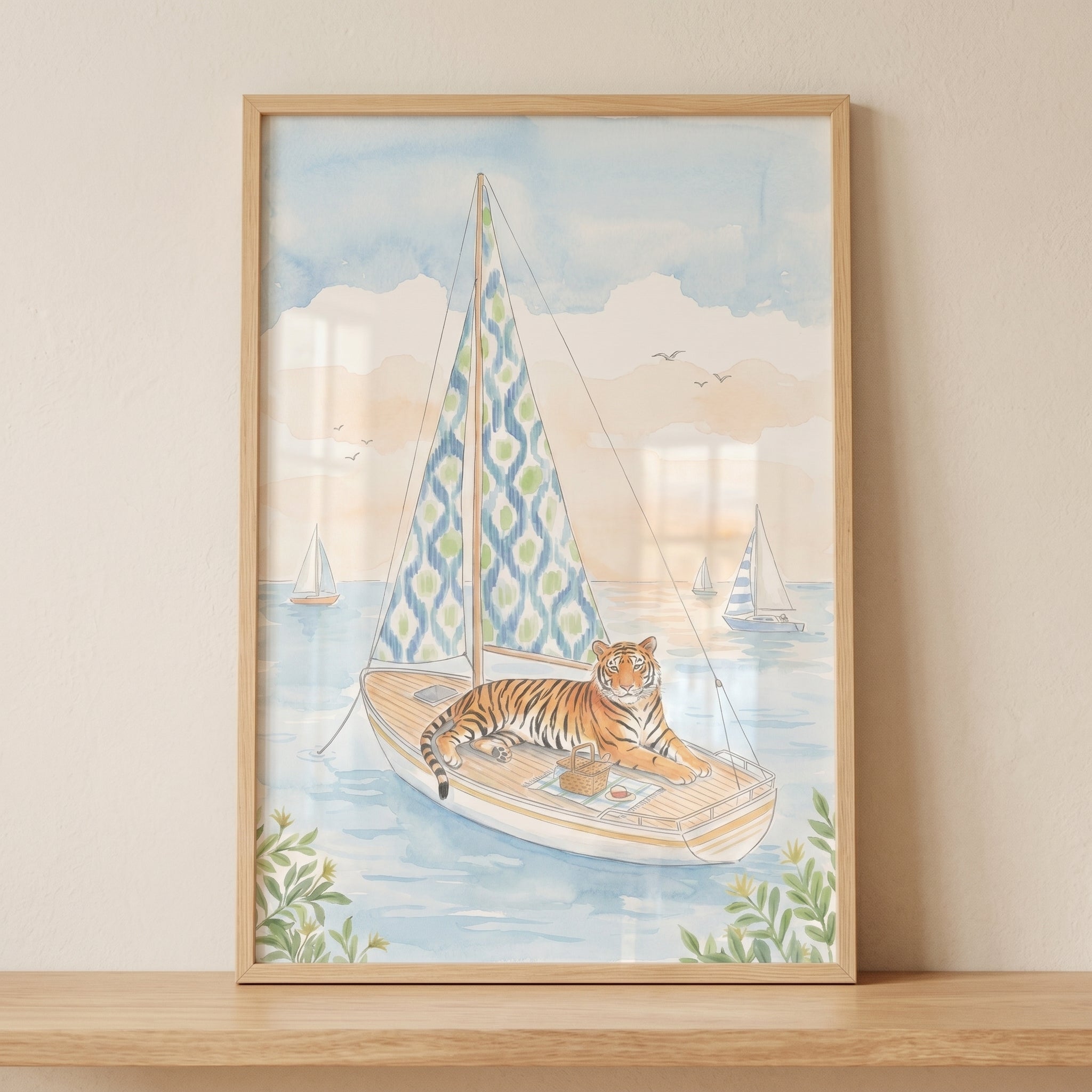Nautical Sailing Tiger Wall Art - Sailing Tiger Picnic