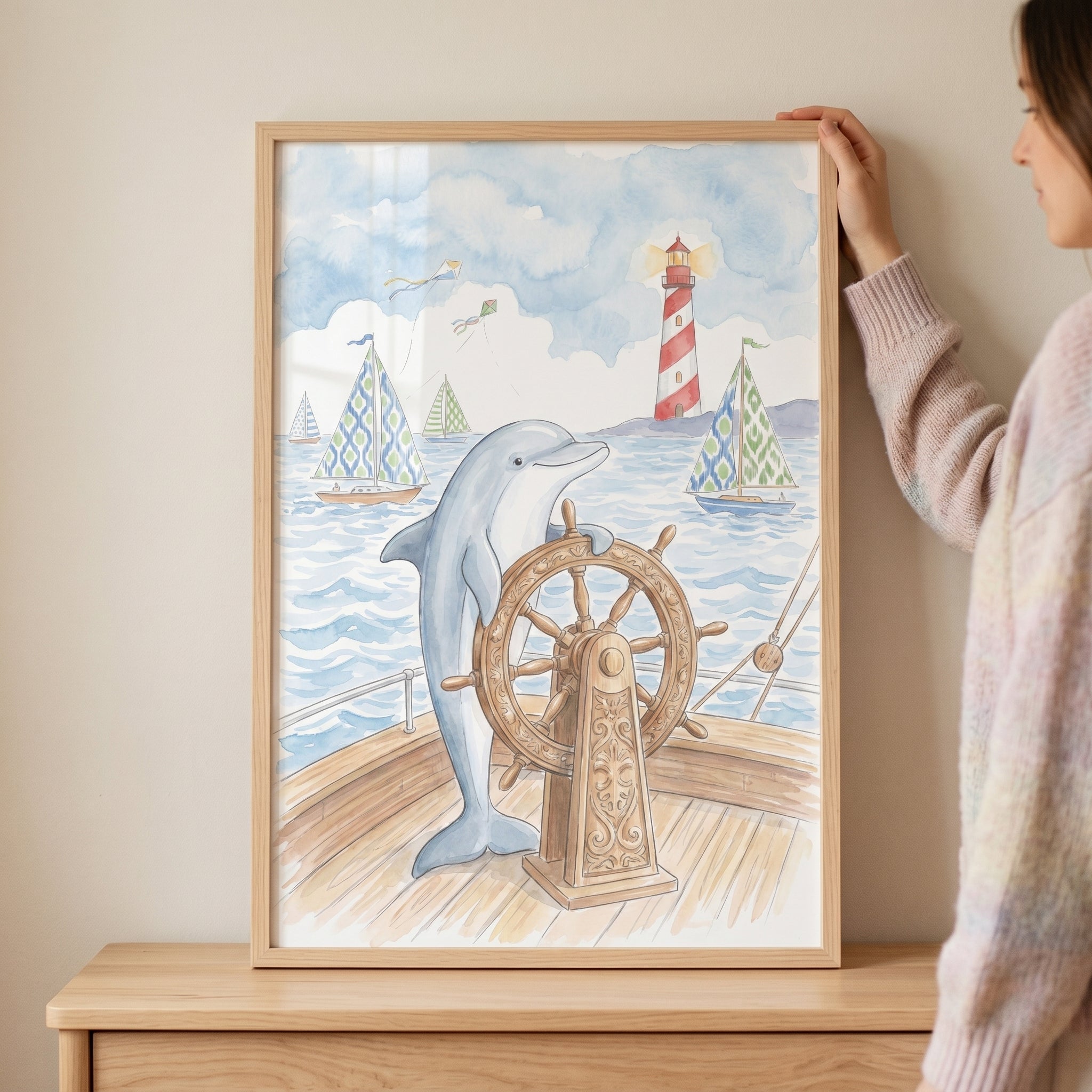 Nautical Ship Wheel Dolphin Wall Art - Dolphin Sea Captain