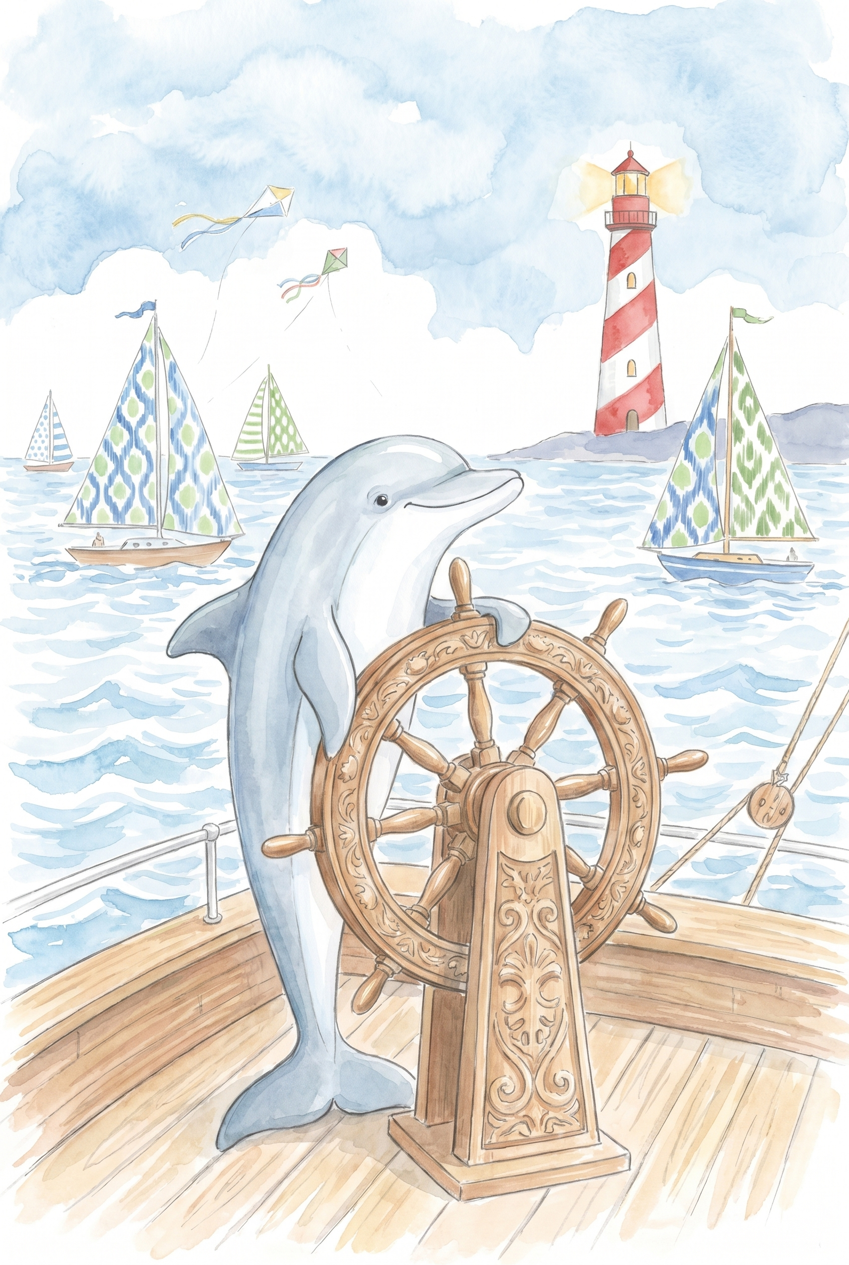 Nautical Ship Wheel Dolphin Wall Art - Dolphin Sea Captain