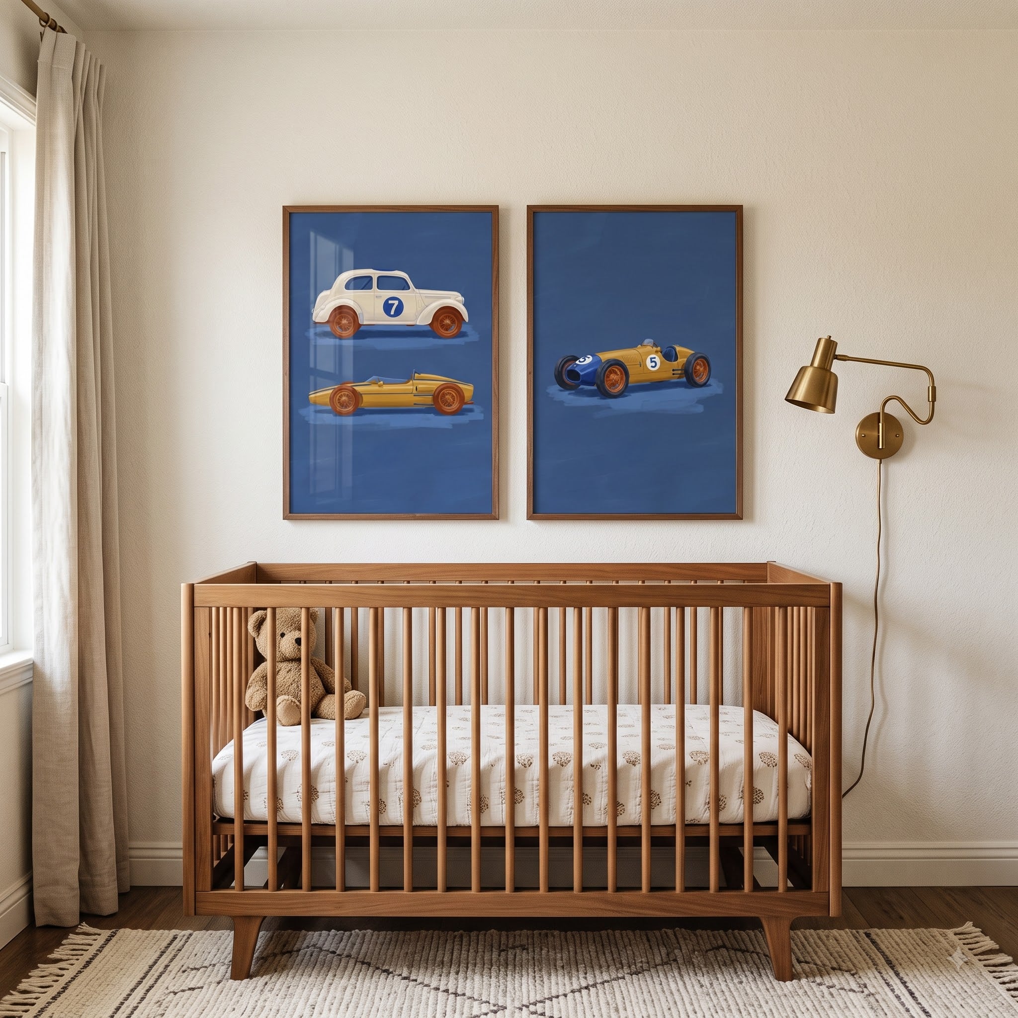 Navy Vintage Racing Car Wall Art Set of 2 - Classic Speed Machines