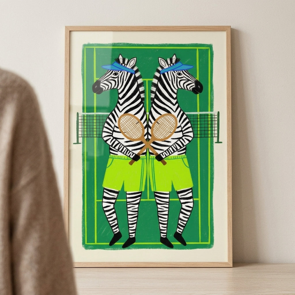 Neon Green Shorts Zebra Wall Art - Striped Court Duo