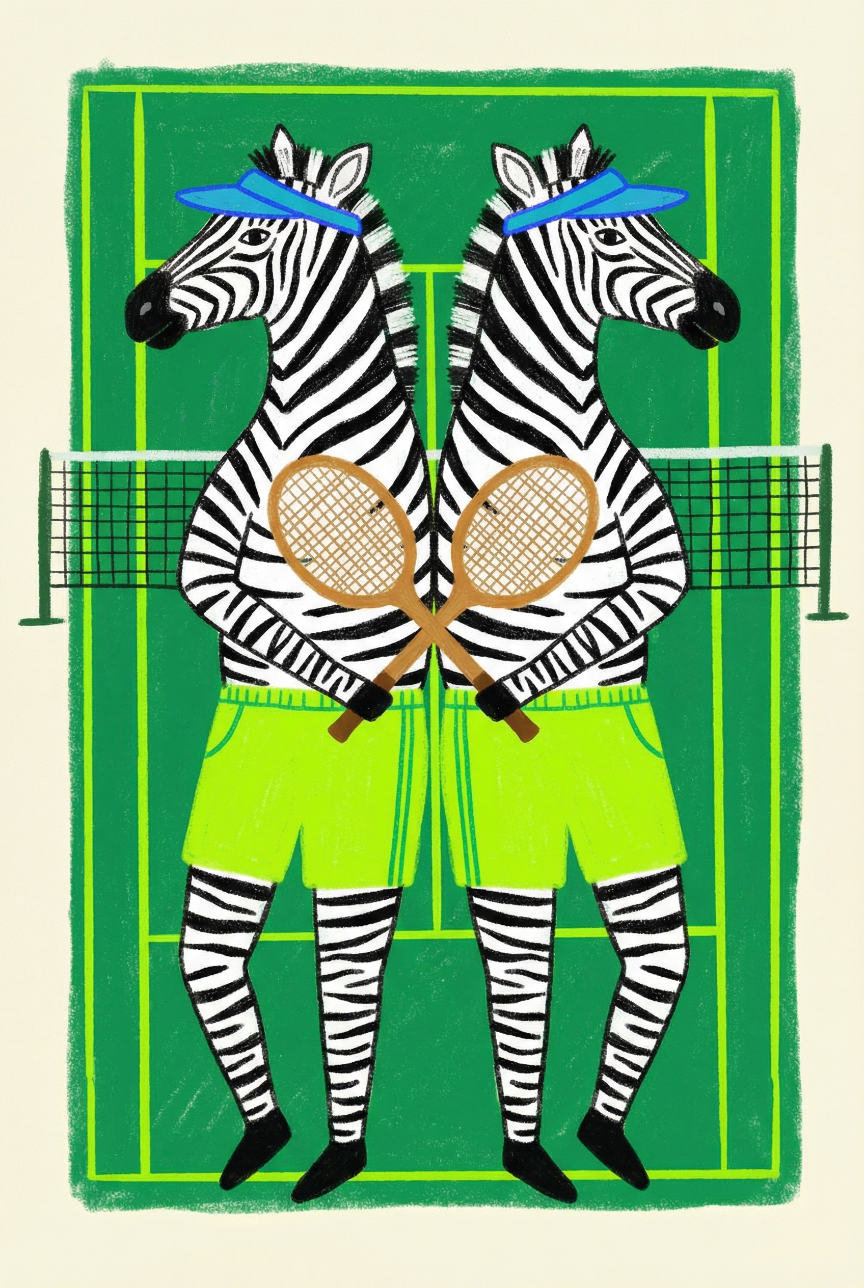 Neon Green Shorts Zebra Wall Art - Striped Court Duo