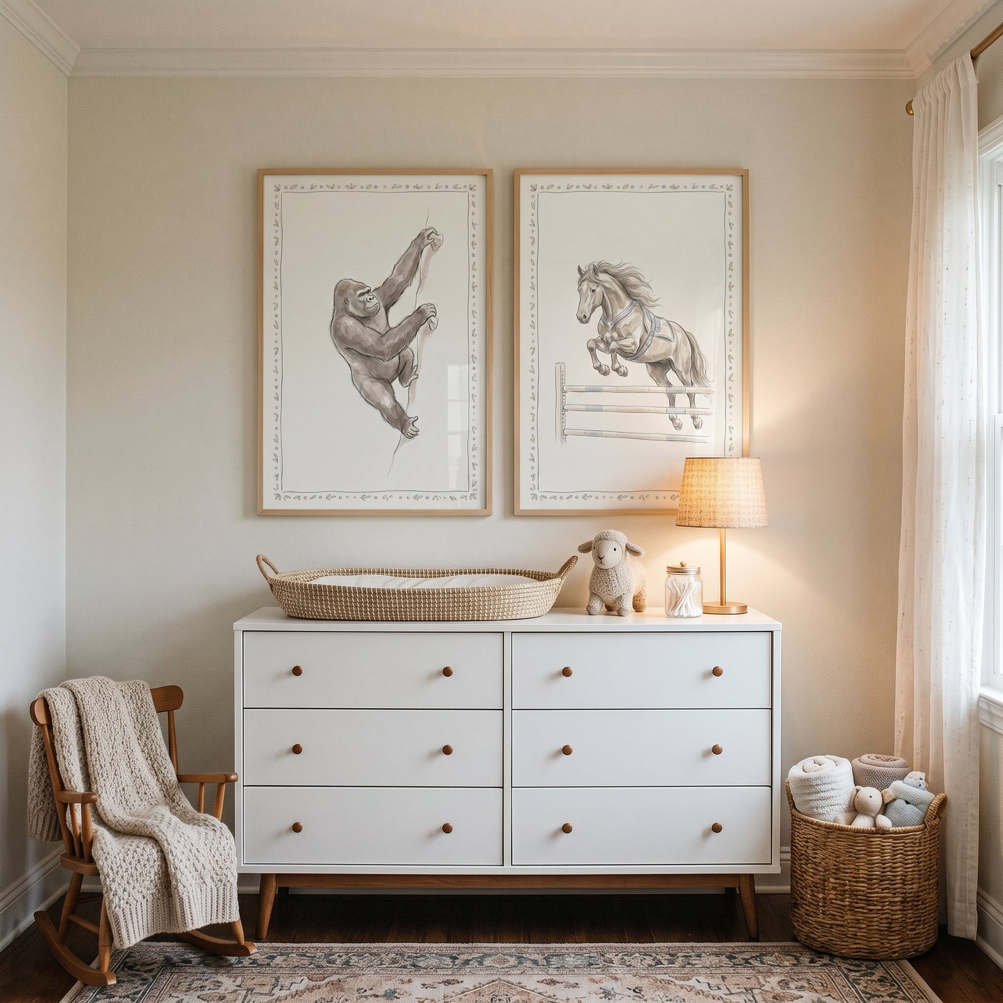Neutral Athletic Animals Wall Art Set of 2 - Wild Athletic Duo