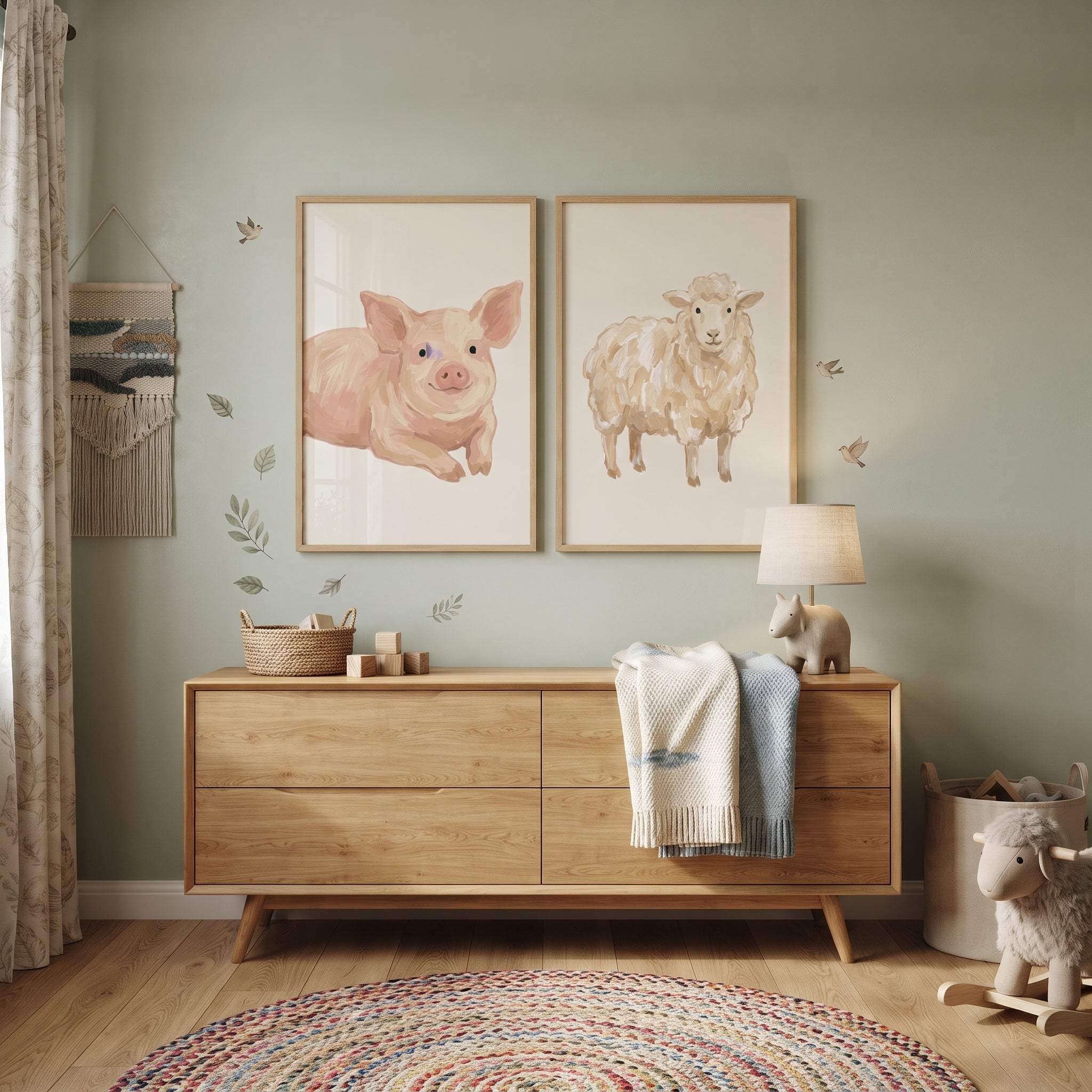 Neutral Beige Farm Animals Wall Art Set of 2 - Gentle Farm Friends