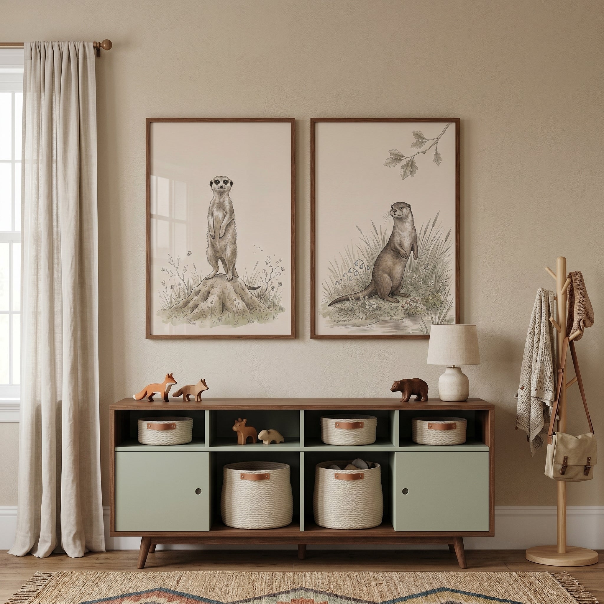 Neutral Beige Standing Animal Wall Art Set Of 2 - Curious Nature Friends